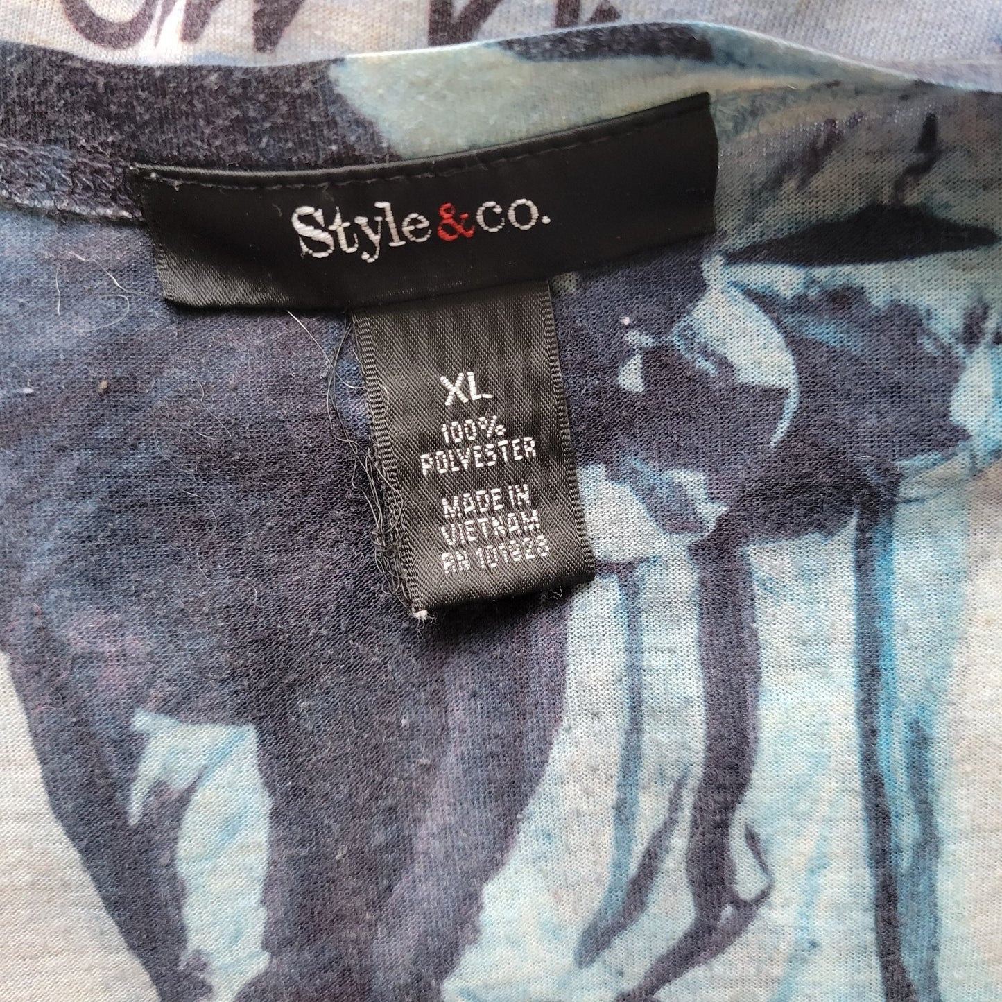 Style Co Women's XL T-Shirt Tee Prague Cityscape Blue Brown Rhinestone D7E