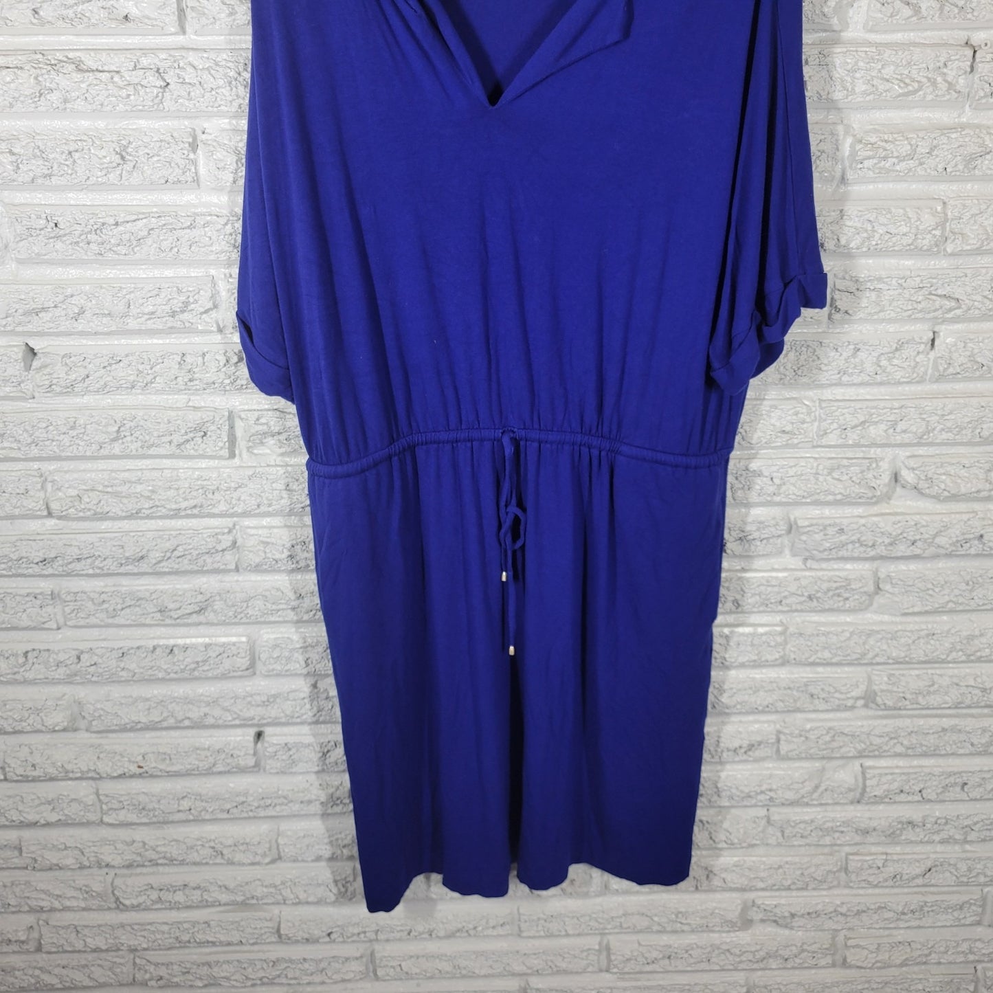 Chicos Womens Dress 3 Standard XL Short Sleeve Blue Drawstring Pockets Comfy