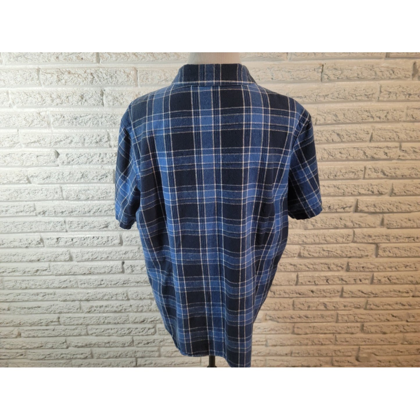 Cherokee Women Shirt 18W 20W Plus Short Sleeve Button Up Cotton Linen Blue Plaid