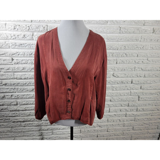 Click Color Me Cotton Womens Top XXL Plus High Low Brown Button Lightweight