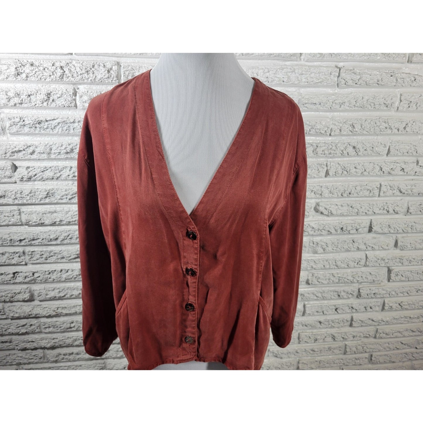 Click Color Me Cotton Womens Top XXL Plus High Low Brown Button Lightweight