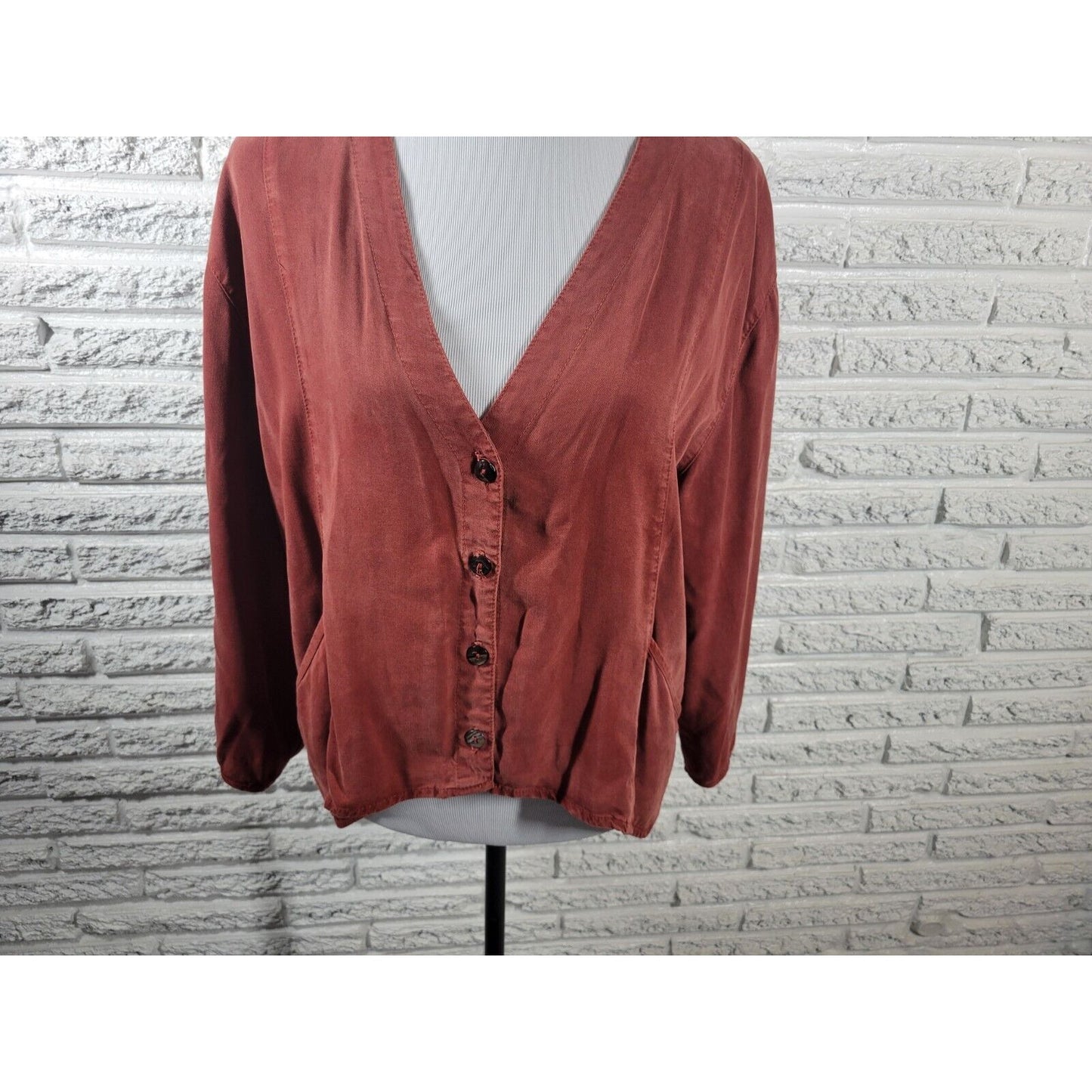 Click Color Me Cotton Womens Top XXL Plus High Low Brown Button Lightweight