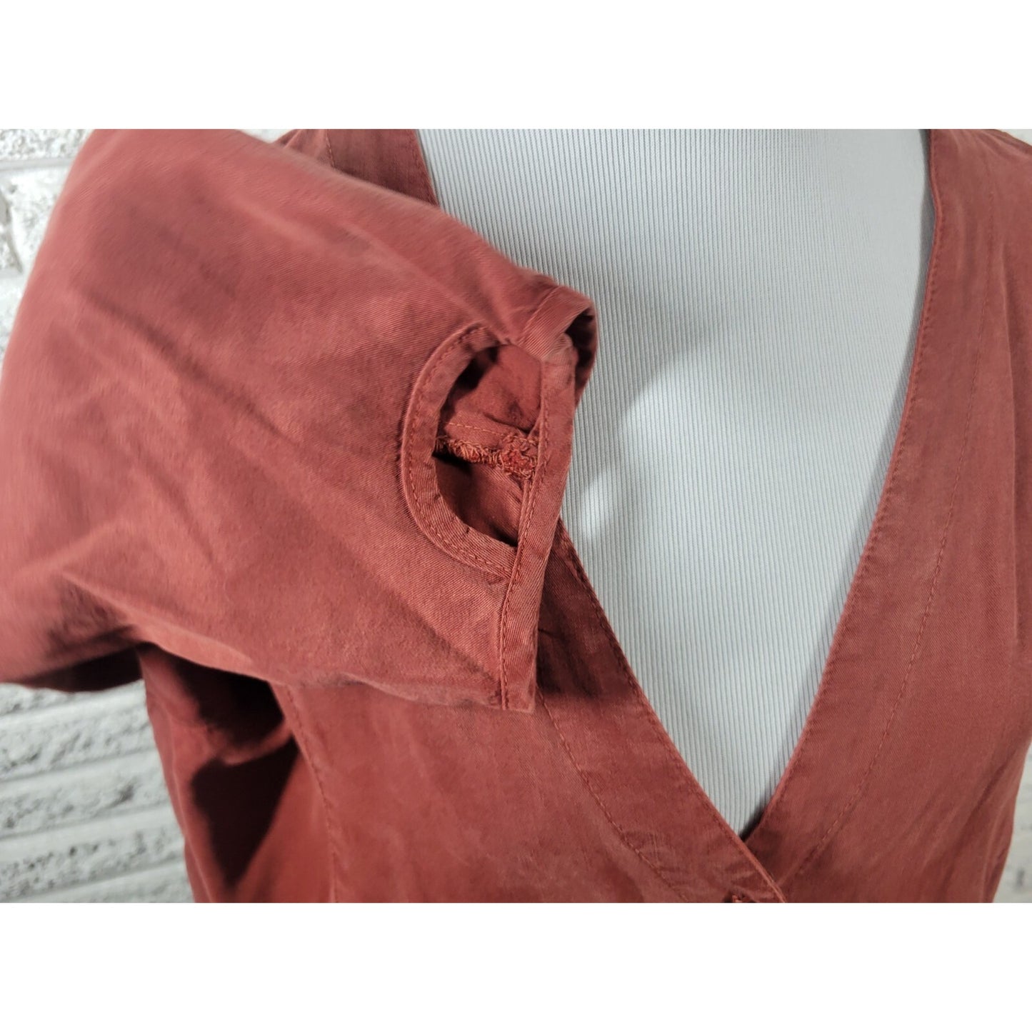 Click Color Me Cotton Womens Top XXL Plus High Low Brown Button Lightweight