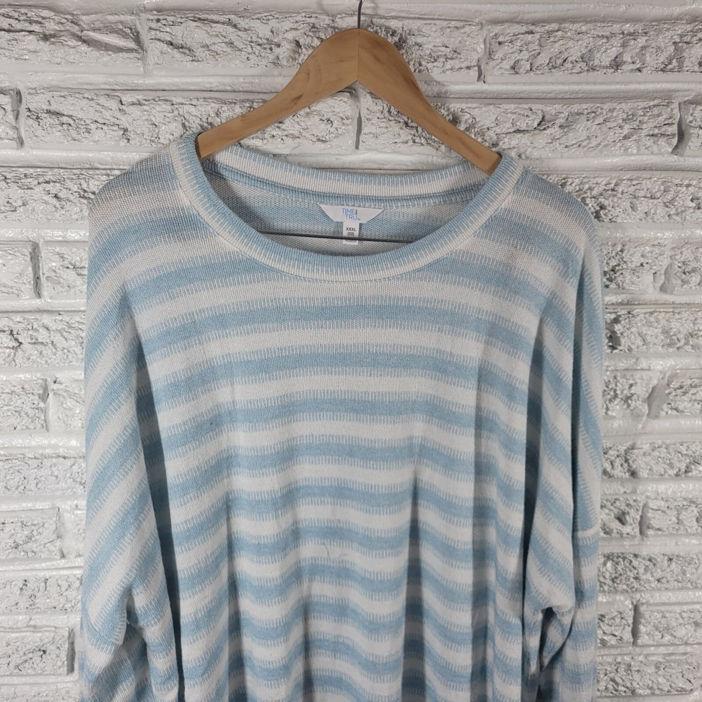 Time Tru Womens Sweater XXXL 22 Plus Long Sleeve Blue Stripe Lightweight Comfy