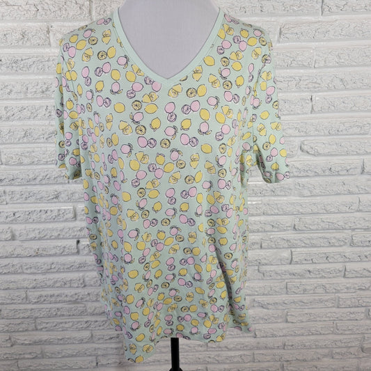 Kim Rogers Womens Top Extra Large Tee Short Sleeve Green Lemons All Over Cotton