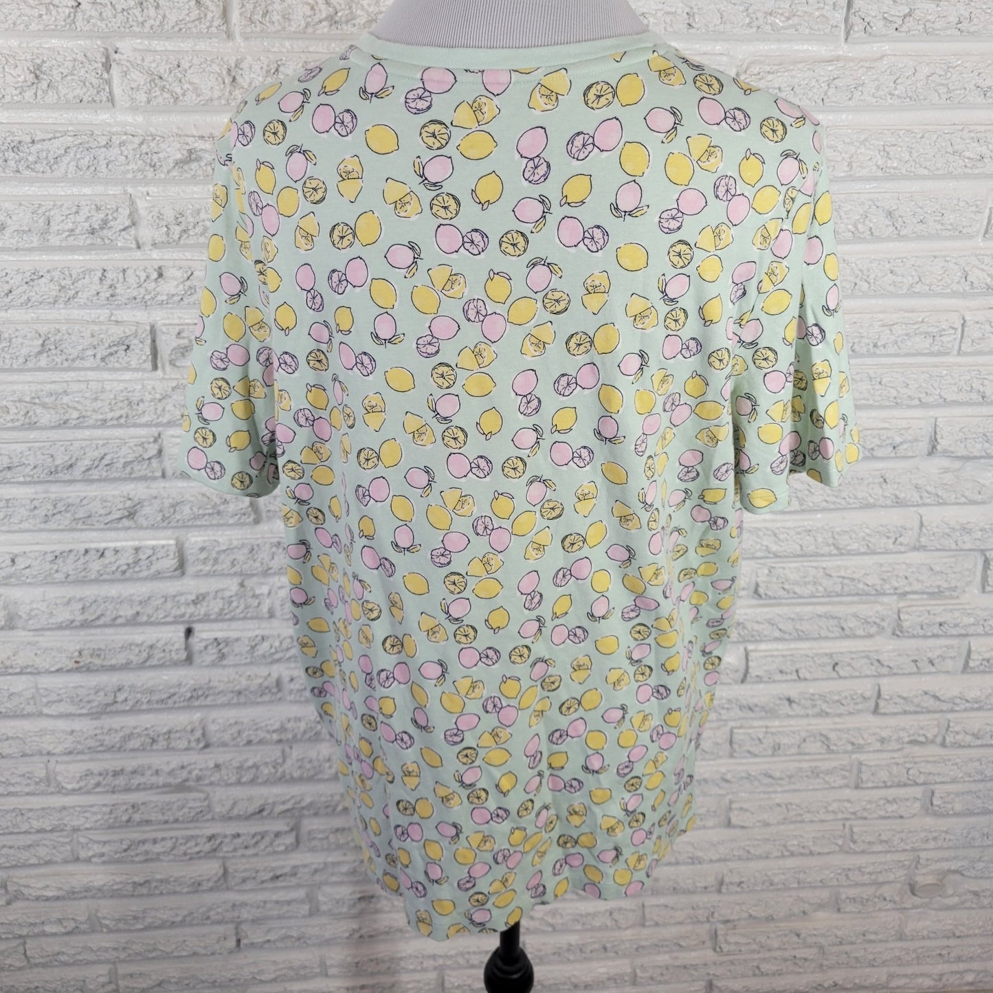 Kim Rogers Womens Top Extra Large Tee Short Sleeve Green Lemons All Over Cotton