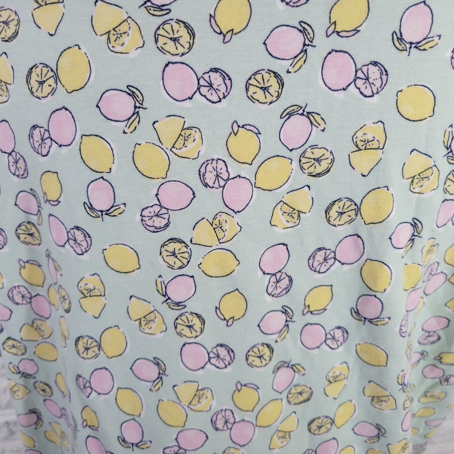 Kim Rogers Womens Top Extra Large Tee Short Sleeve Green Lemons All Over Cotton