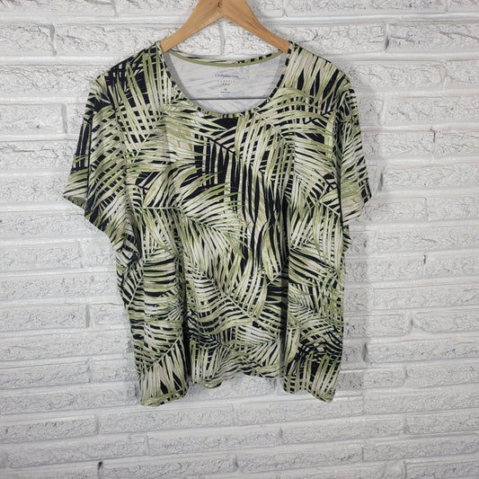 Croft Barrow WomenS Top 3X Plus Tee Short Sleeves Green Leaves Cotton Comfy