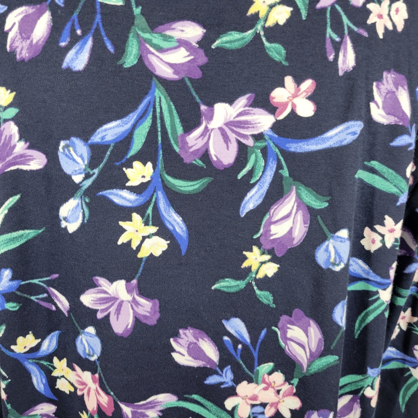 Karen Scott Women Top 2X Plus 3/4 Sleeve Blue Floral Quarter Button Comfy Casual