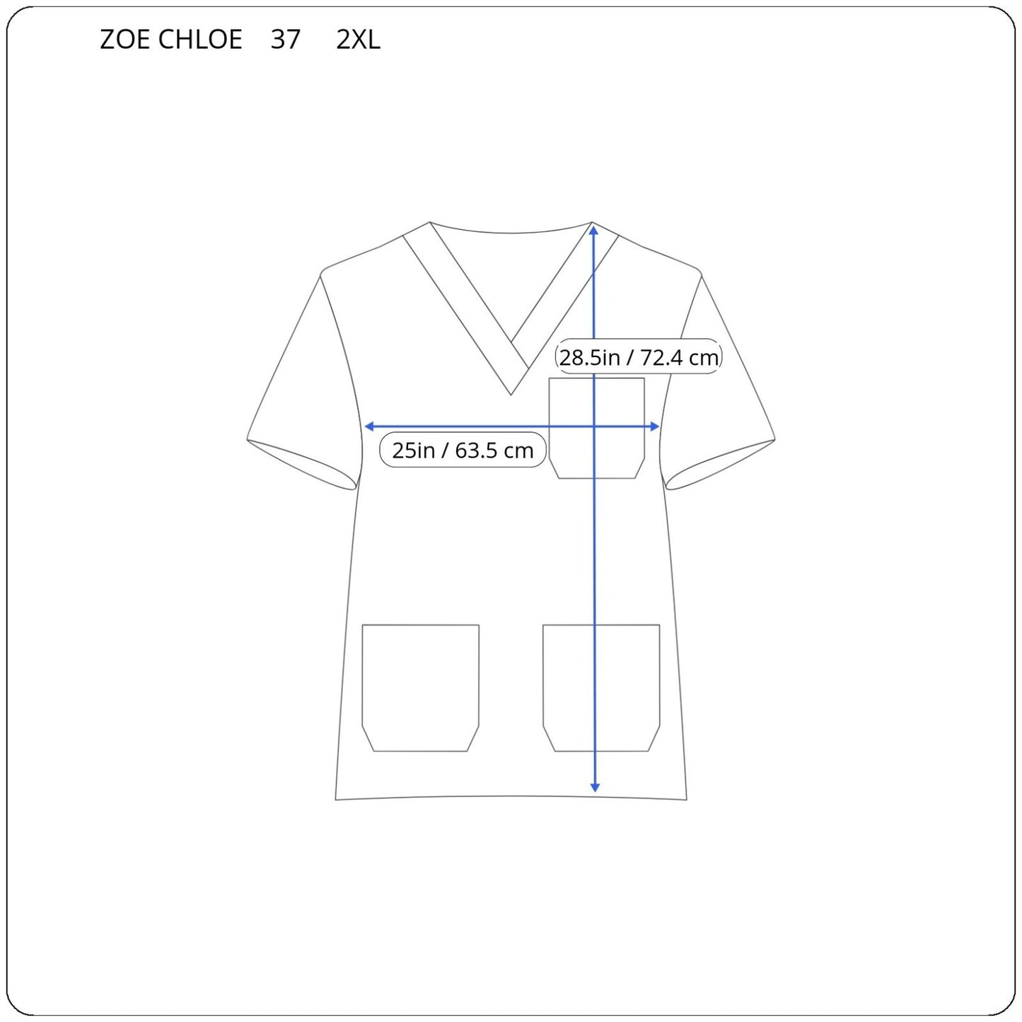 Zoe Chloe Unisex Scrub Top 2XL Plus Blue Pink Watermelons Cotton Medical Vet