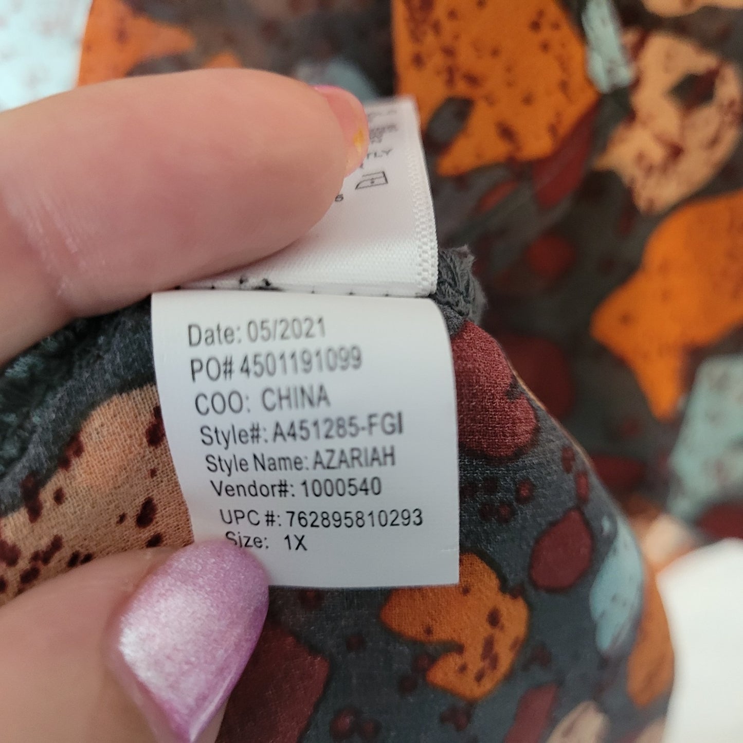 LOGO Lori Goldstein QVC Womens Top 1X Plus Overlay Orange Gray Sheer Watercolor