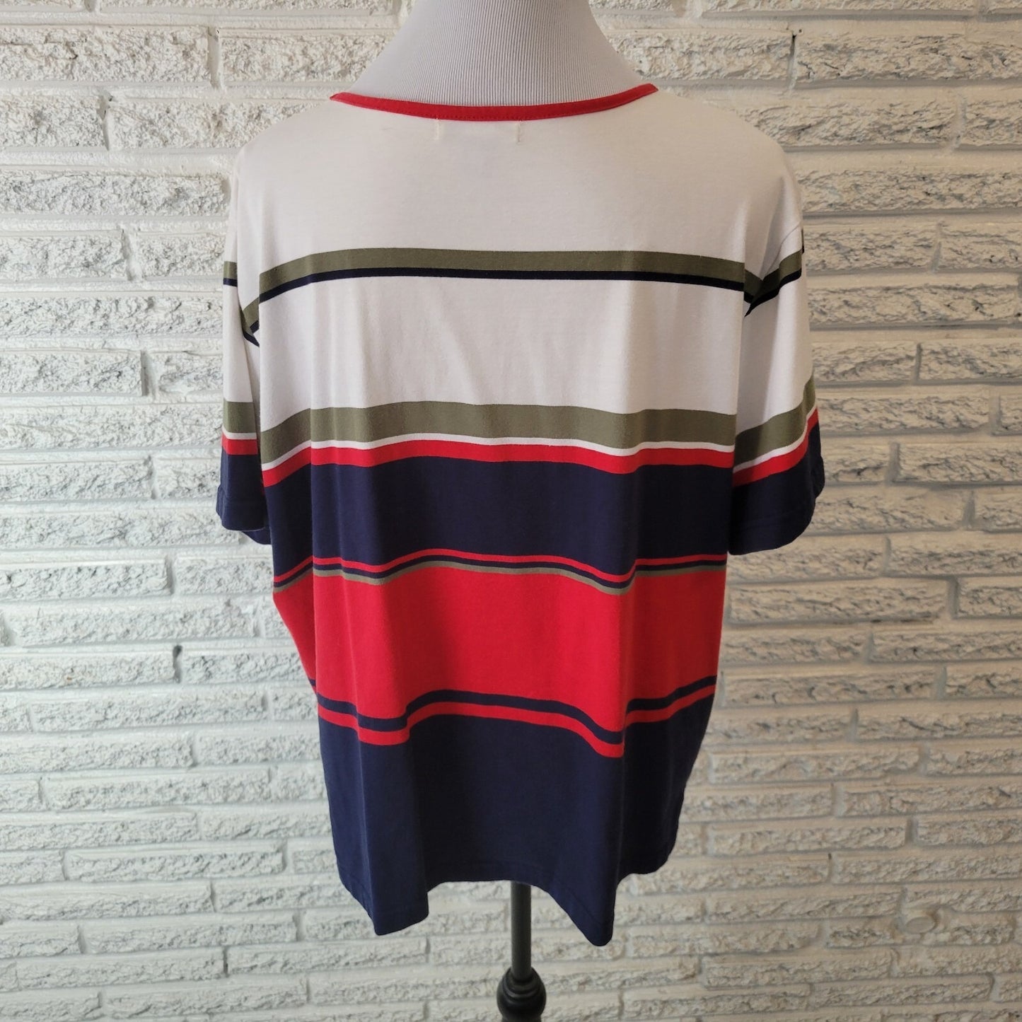 Patriotic Dress Barn Womens Top 22 24 Plus Tee Blue Red Stripe Short Sleeve
