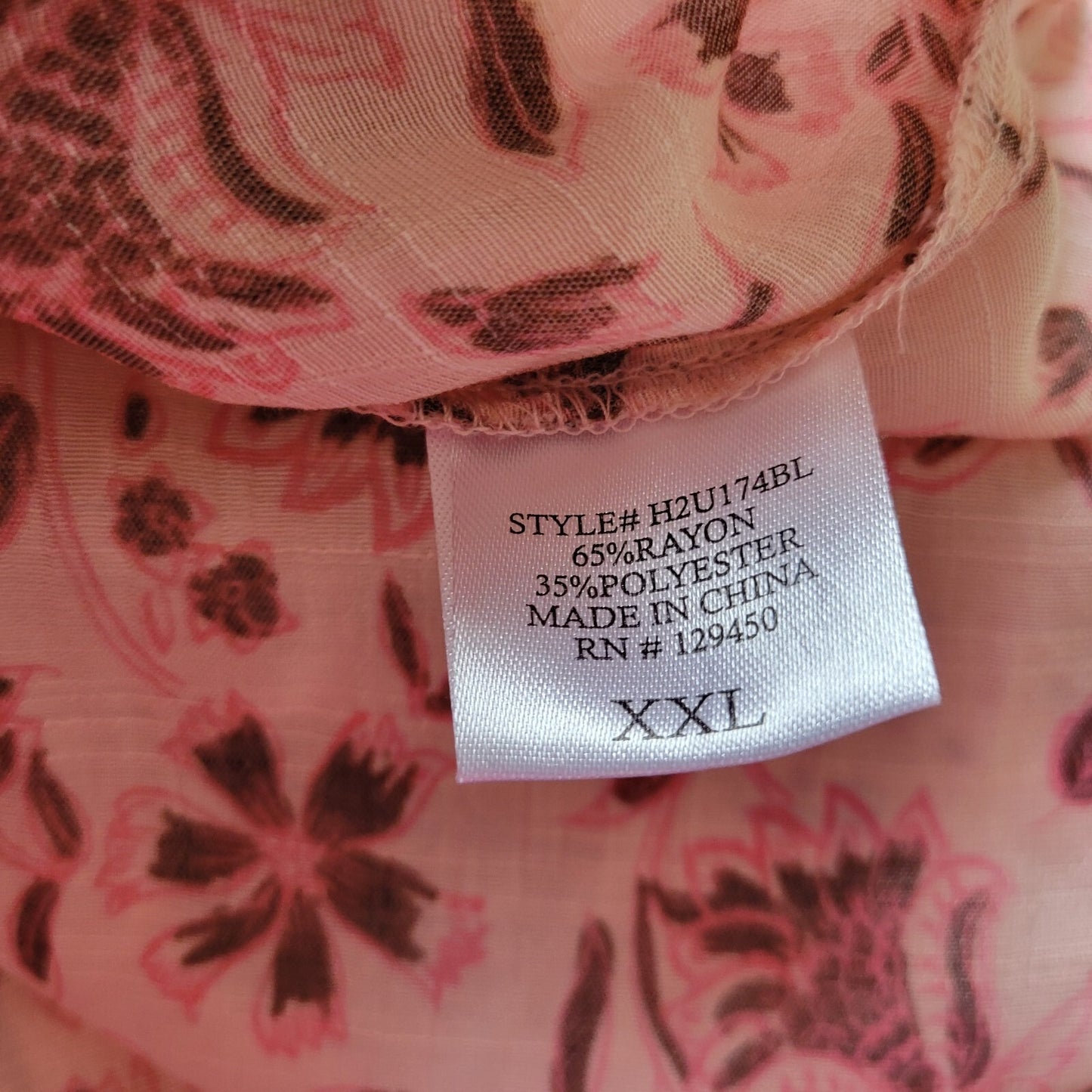 Como Vintage Womens Top XXL Plus Long Sleeve Pink Floral Keyhole Lightweight