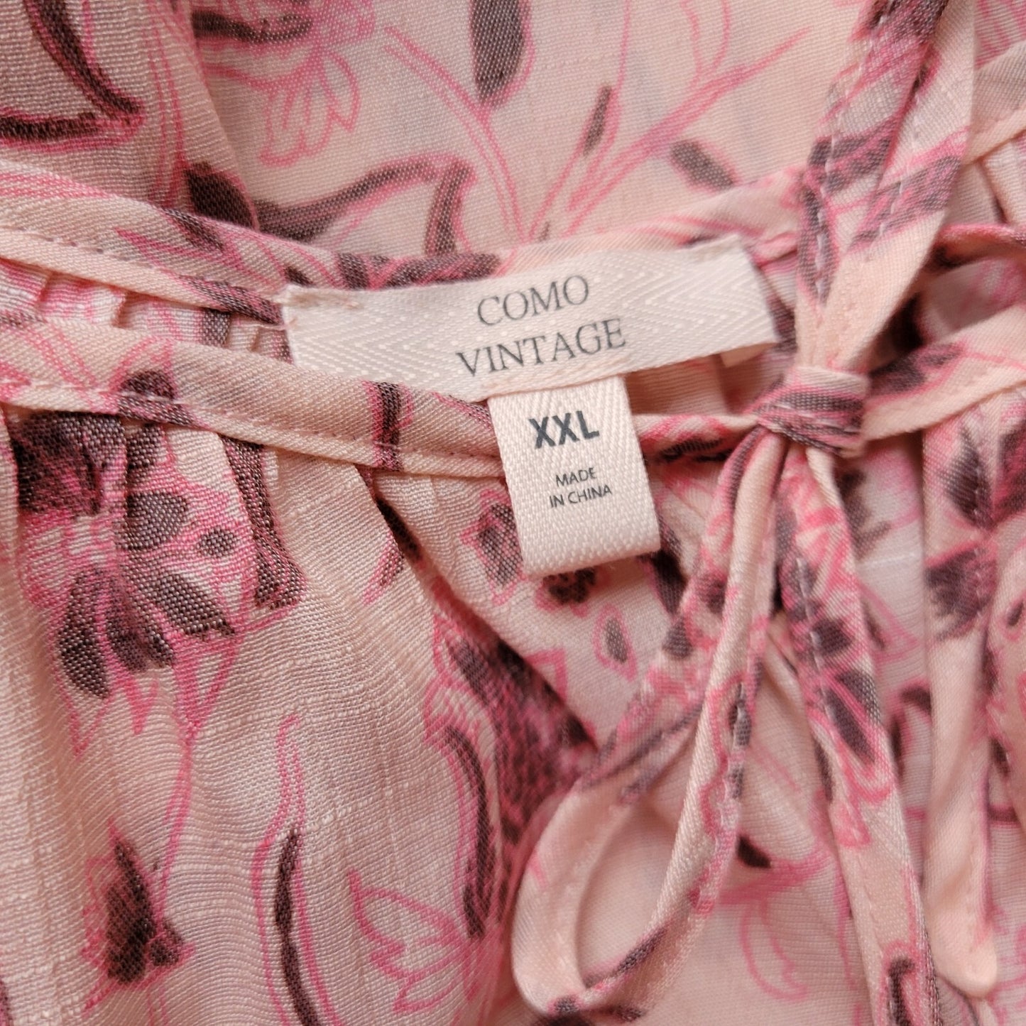 Como Vintage Womens Top XXL Plus Long Sleeve Pink Floral Keyhole Lightweight