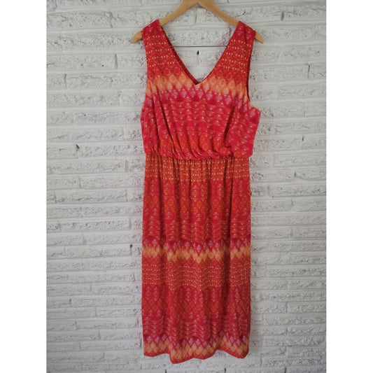 Faded Glory Womens Dress 2X PlusTank Sheath Maxi Sleeveless Red Geometric