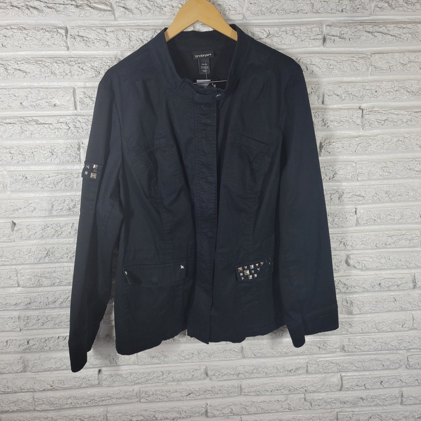 Lane Bryant Womens Plus 26 28 Black Jacket Studded Cotton Stretch Zipper Snaps