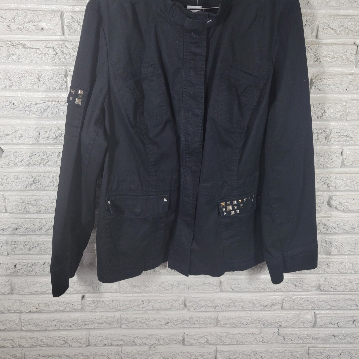 Lane Bryant Womens Plus 26 28 Black Jacket Studded Cotton Stretch Zipper Snaps