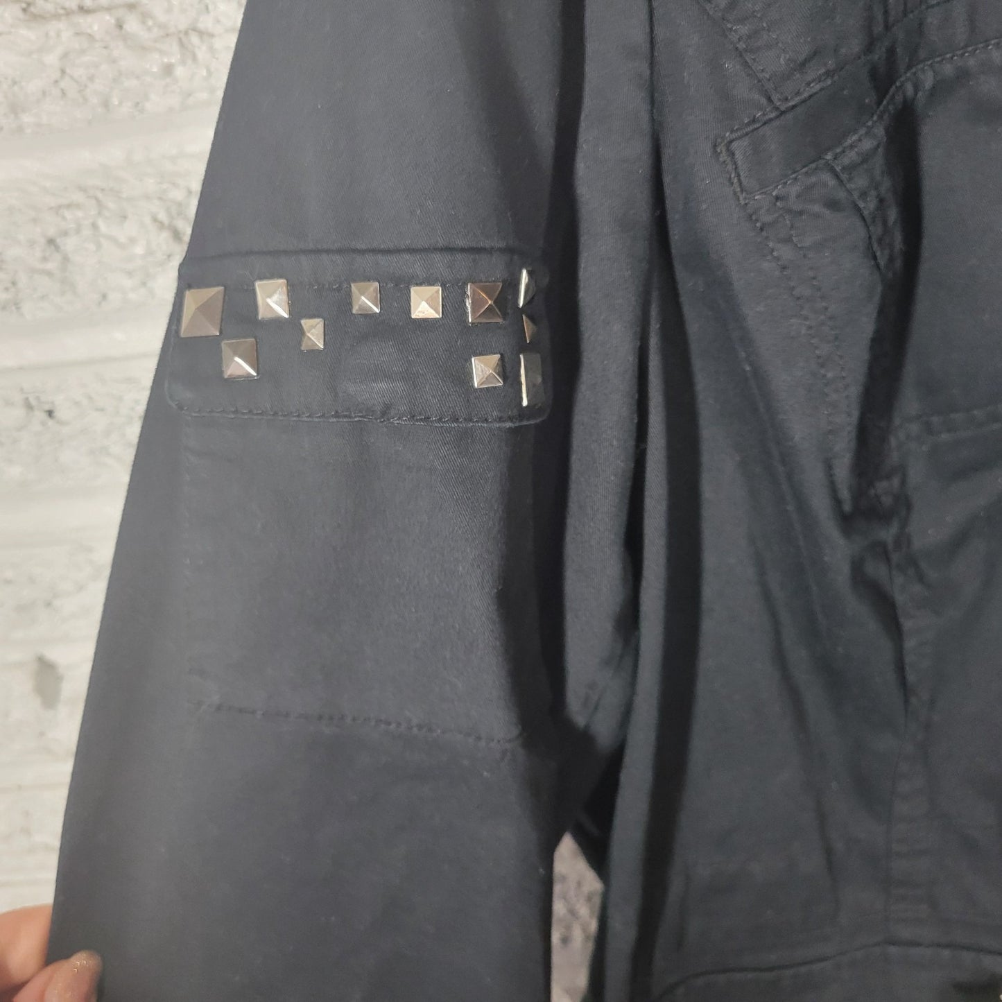 Lane Bryant Womens Plus 26 28 Black Jacket Studded Cotton Stretch Zipper Snaps