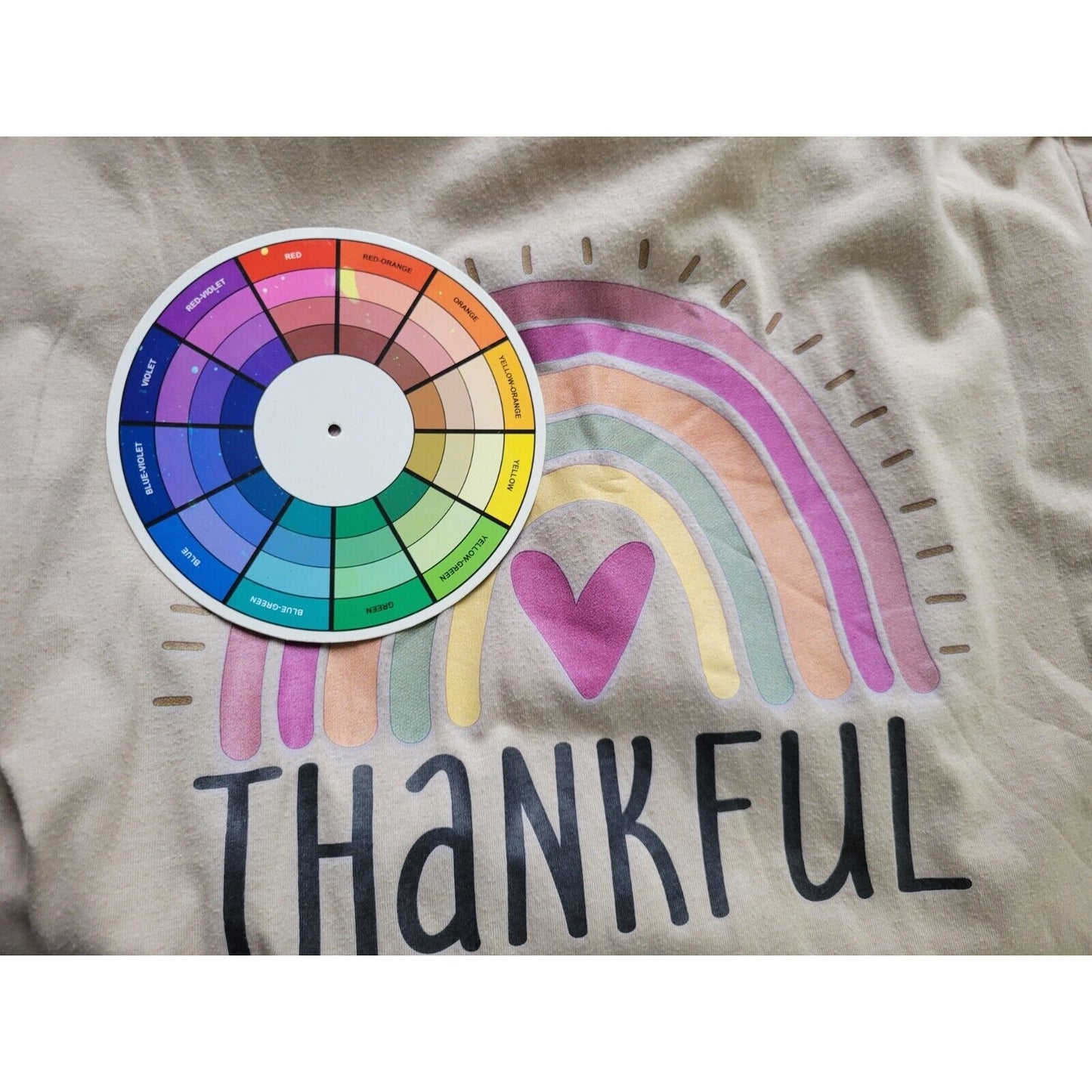 Thanksgiving Womens Top 2XL Thankful Short Sleeve Rainbow Beige Cotton Blend