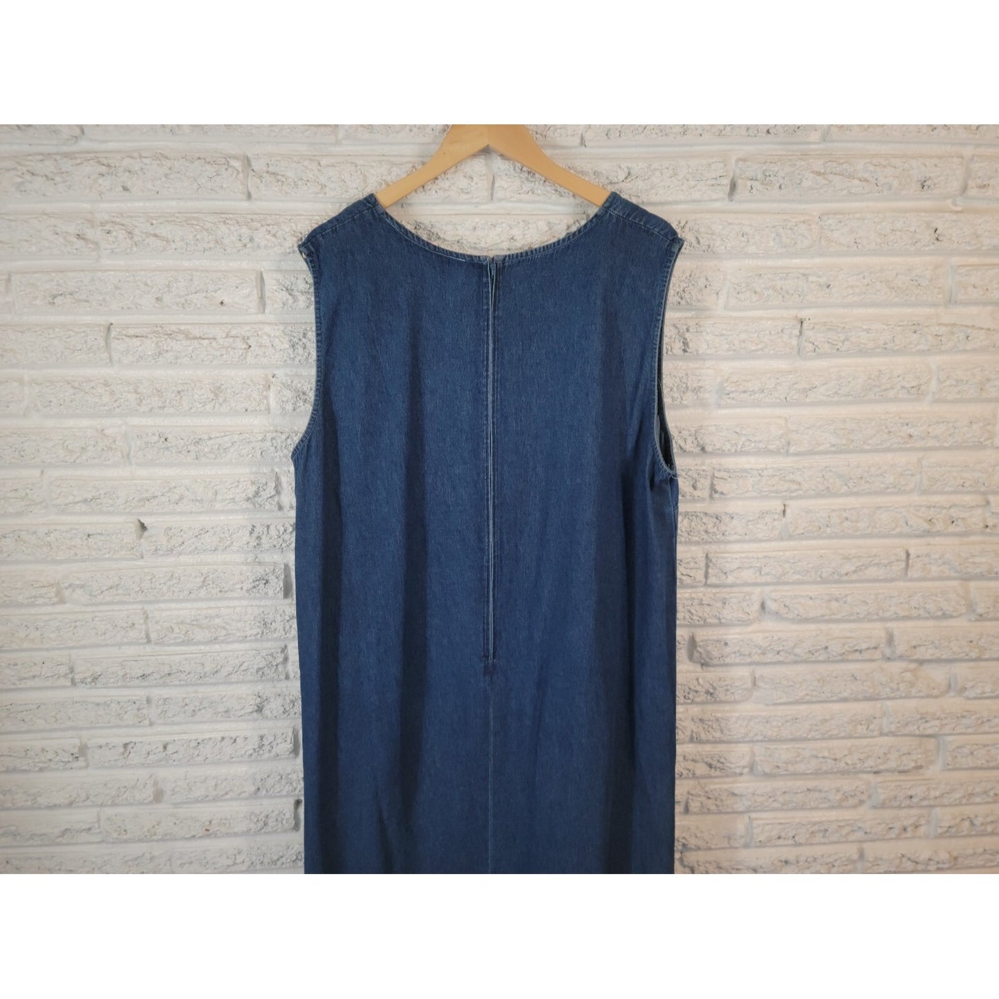 Country Wear Womens Dress 2X Plus Sleeveless Denim Blue Patchwork Embroider