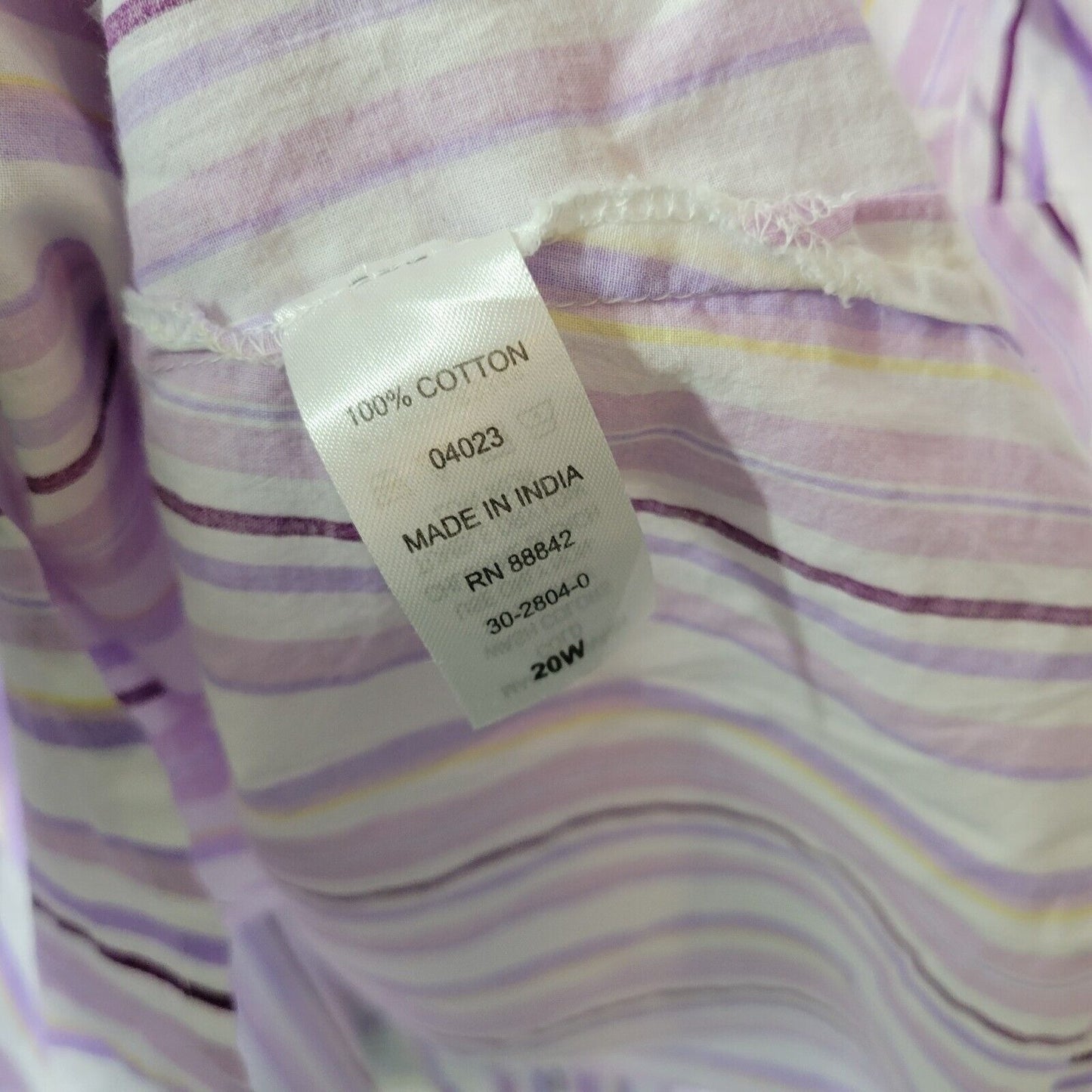 Soft Focus Womens Top 20W Puff Sleeve Purple Stripe Button Up Lightweight Cotton