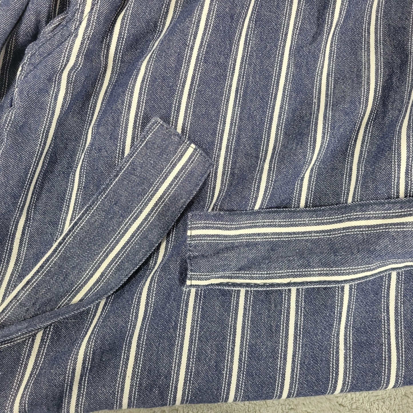 Taxi Womens Pants 2X Plus Paper Bag Blue White Stripe Cotton Belt Comfy Cuffed