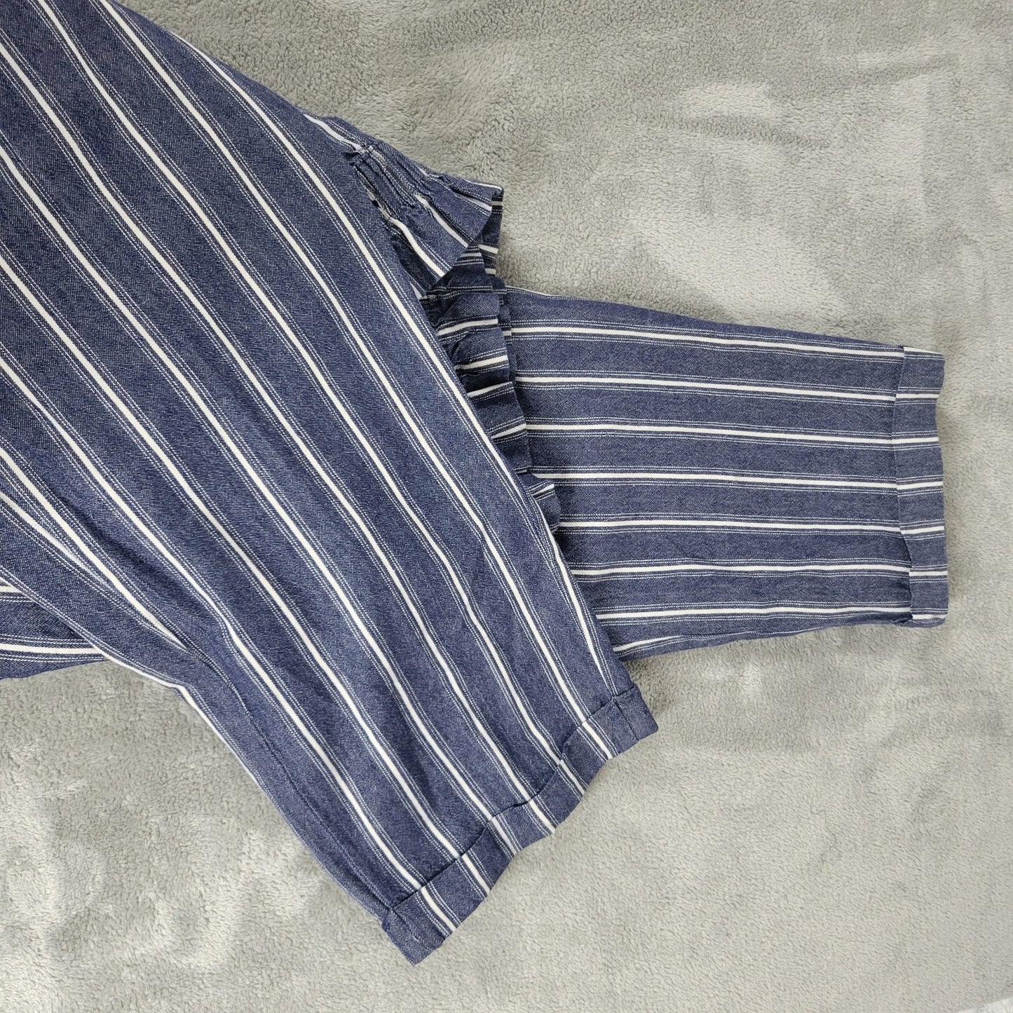 Taxi Womens Pants 2X Plus Paper Bag Blue White Stripe Cotton Belt Comfy Cuffed