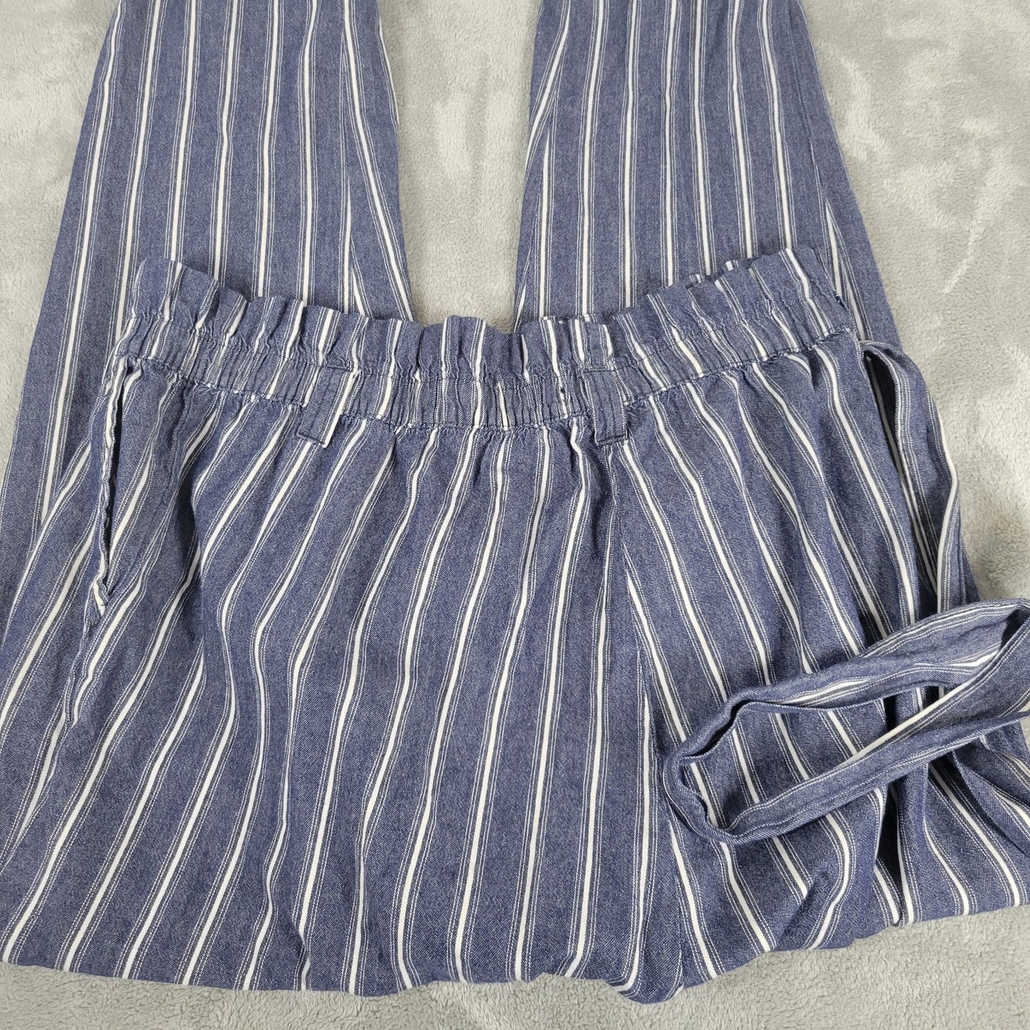 Taxi Womens Pants 2X Plus Paper Bag Blue White Stripe Cotton Belt Comfy Cuffed
