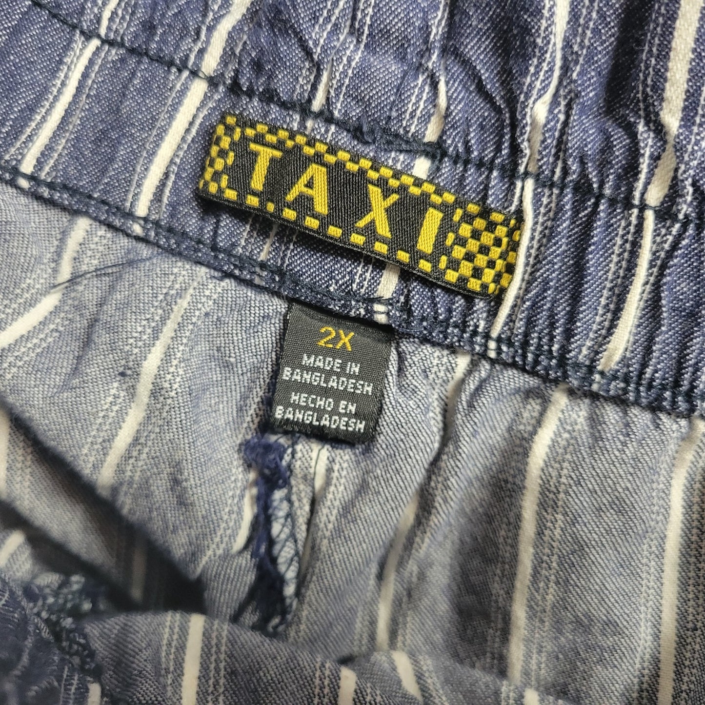 Taxi Womens Pants 2X Plus Paper Bag Blue White Stripe Cotton Belt Comfy Cuffed