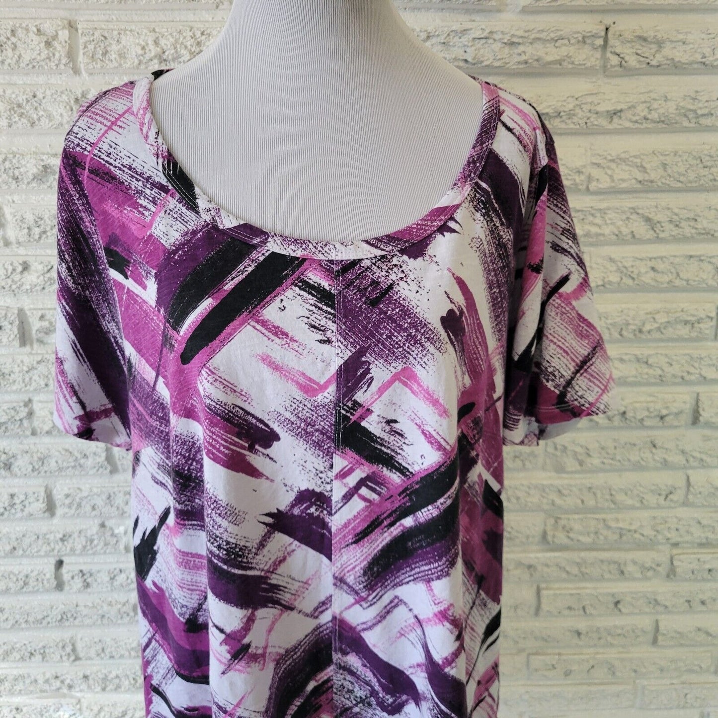Zim Zoe Womens Top 22 24 Plus Tee Purple Watercolor Cotton Ruffle Casual Comfy
