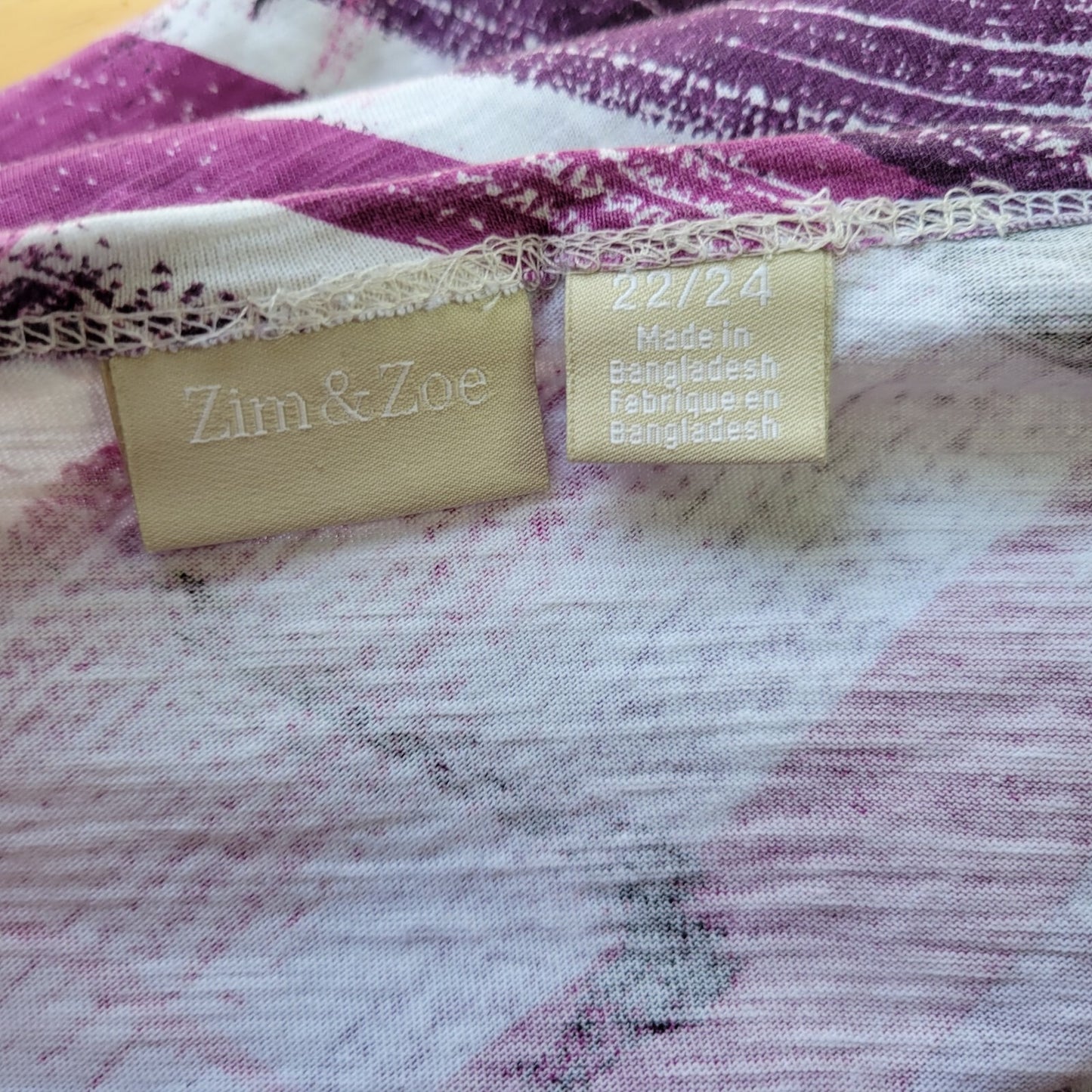 Zim Zoe Womens Top 22 24 Plus Tee Purple Watercolor Cotton Ruffle Casual Comfy