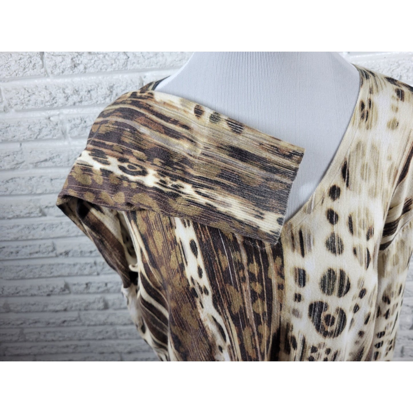 Chicos Womens Top 3 Standard Extra Large Long Sleeve Brown Watercolor Casual