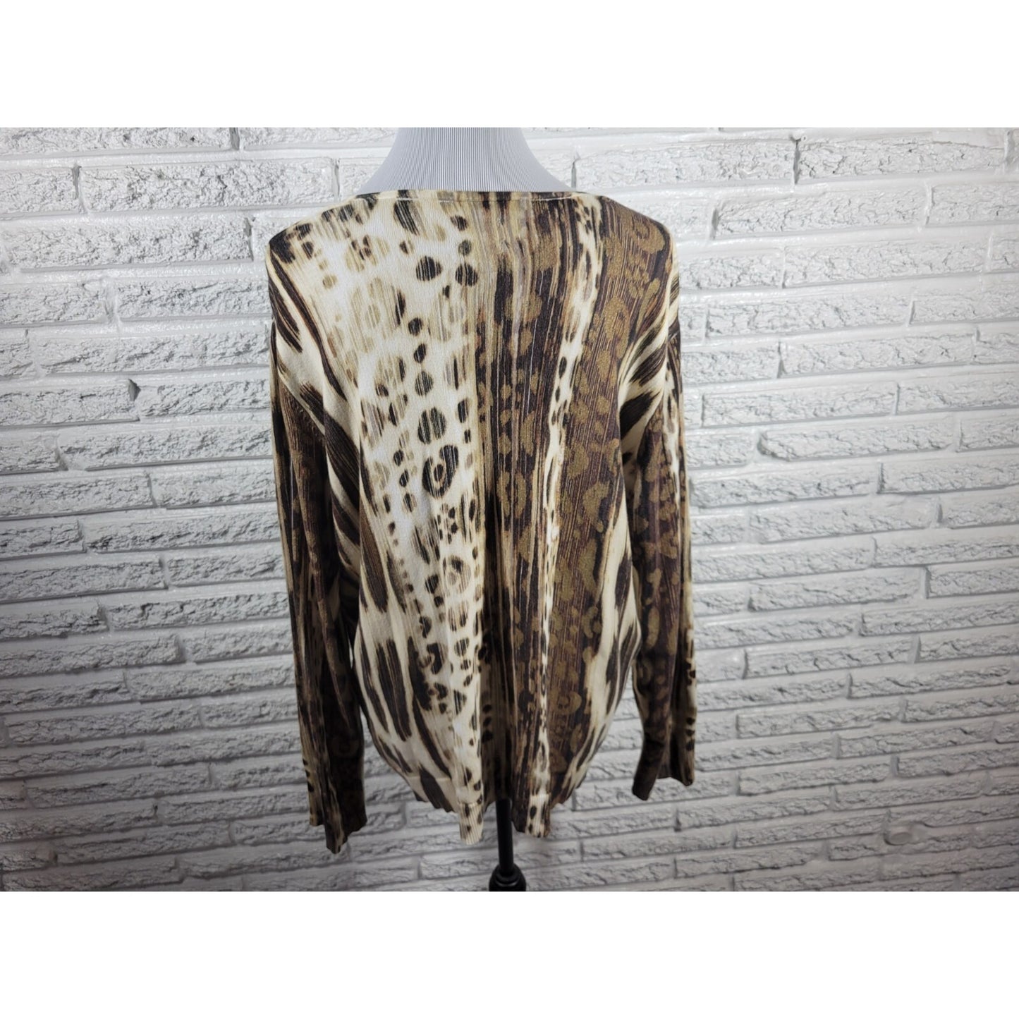 Chicos Womens Top 3 Standard Extra Large Long Sleeve Brown Watercolor Casual