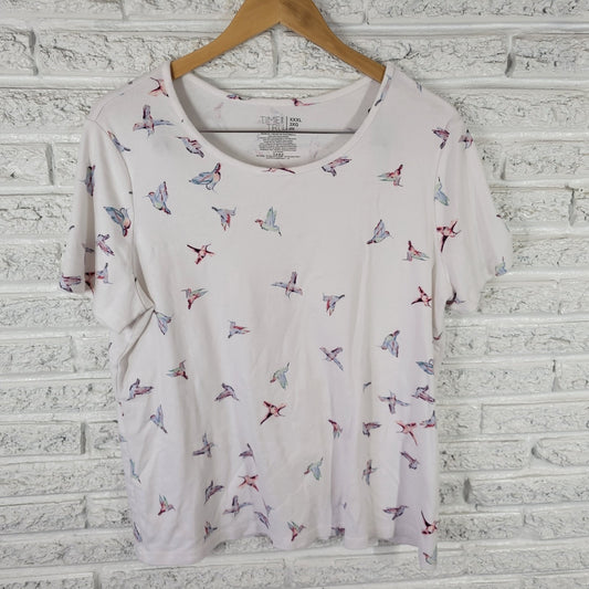 Time Tru Womens Top XXXL 22 Plus Tee Short Sleeve Hummingbirds White Cotton