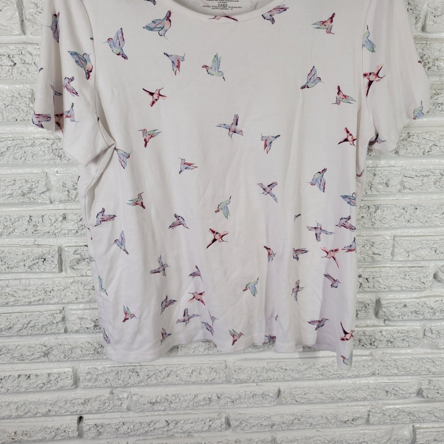 Time Tru Womens Top XXXL 22 Plus Tee Short Sleeve Hummingbirds White Cotton