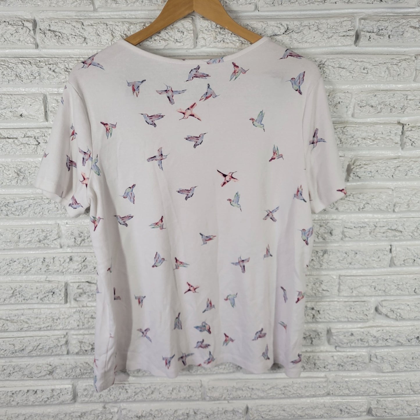 Time Tru Womens Top XXXL 22 Plus Tee Short Sleeve Hummingbirds White Cotton