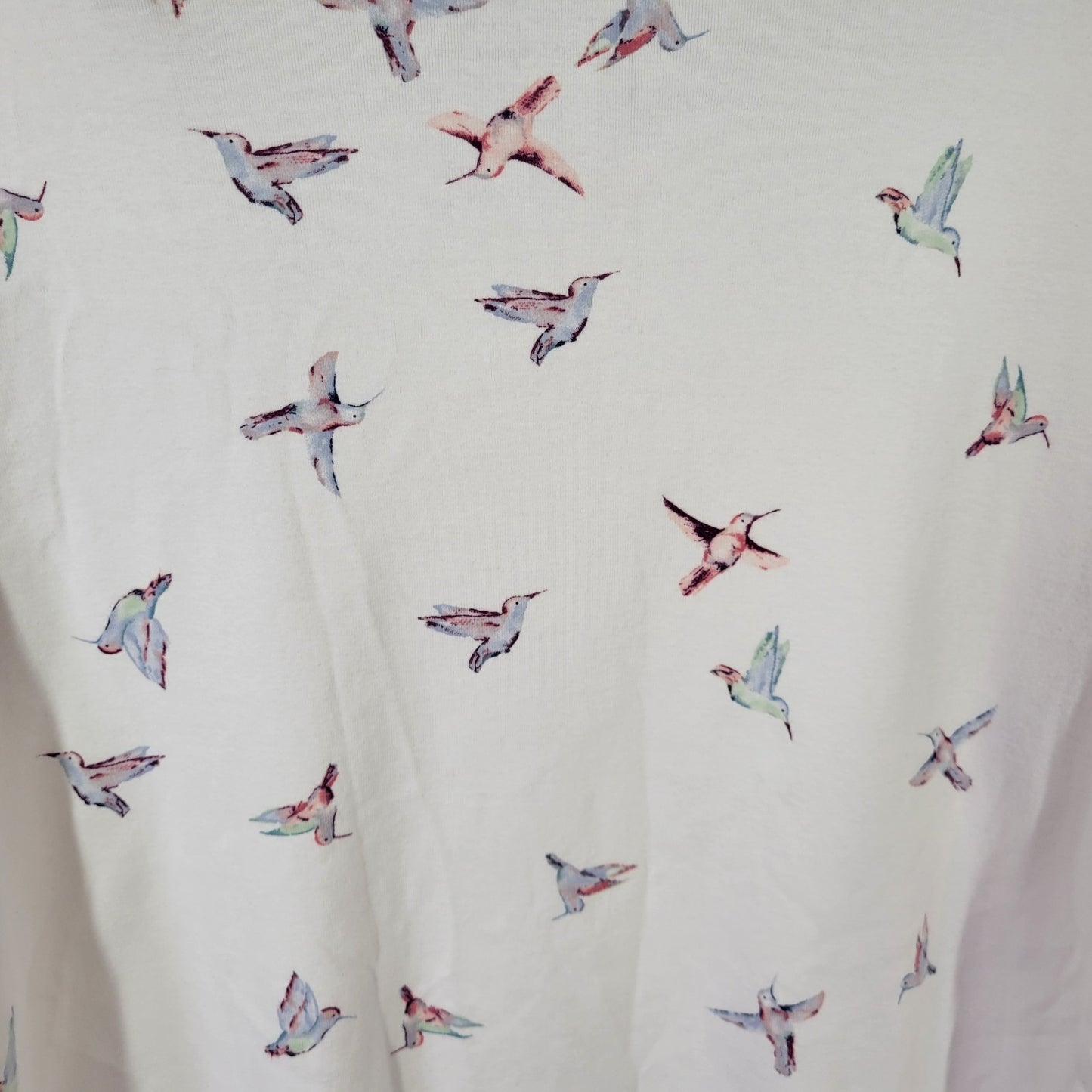 Time Tru Womens Top XXXL 22 Plus Tee Short Sleeve Hummingbirds White Cotton