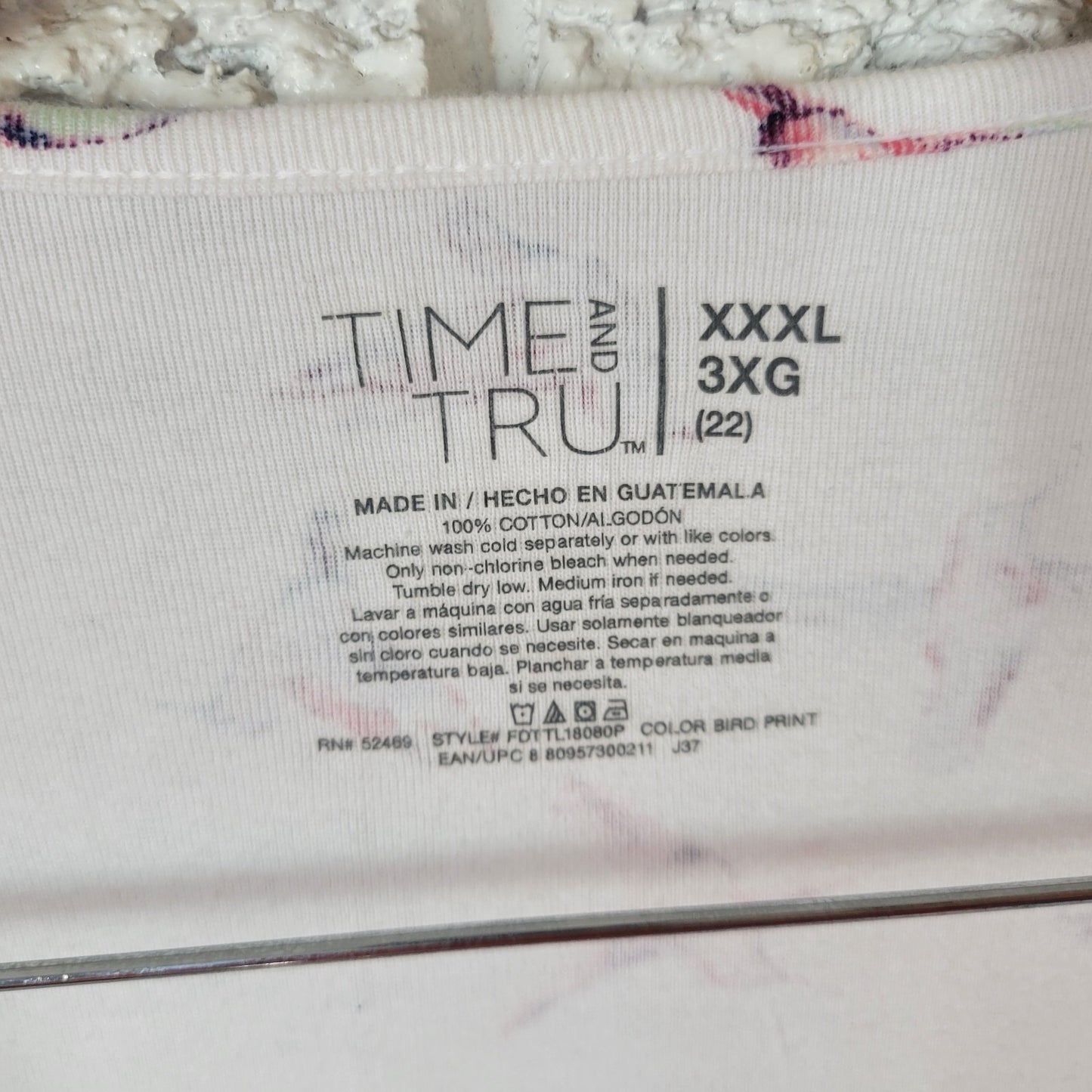 Time Tru Womens Top XXXL 22 Plus Tee Short Sleeve Hummingbirds White Cotton