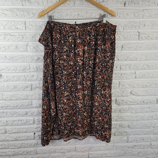 Old Navy 3X A-Line Skirt Black Pink Floral Midi Plus Size Pull-On FLO320E