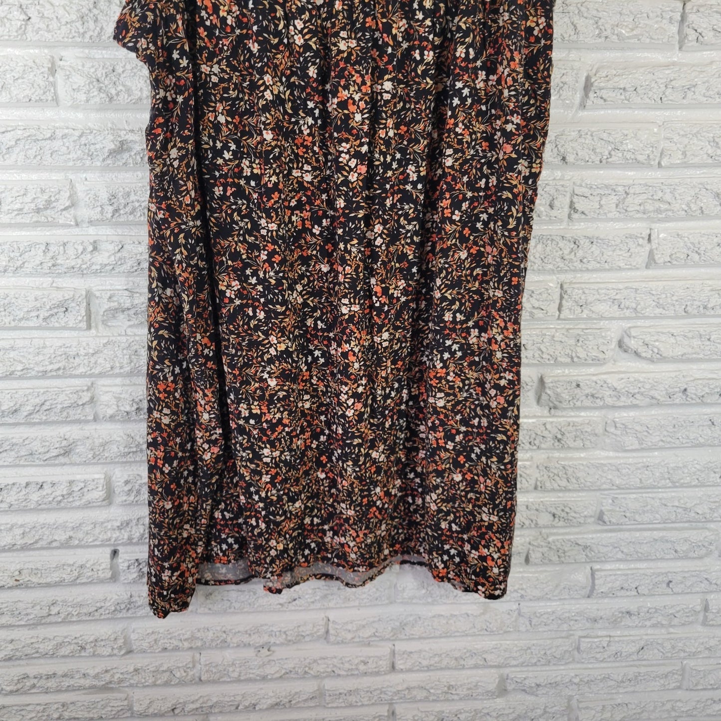 Old Navy 3X A-Line Skirt Black Pink Floral Midi Plus Size Pull-On FLO320E