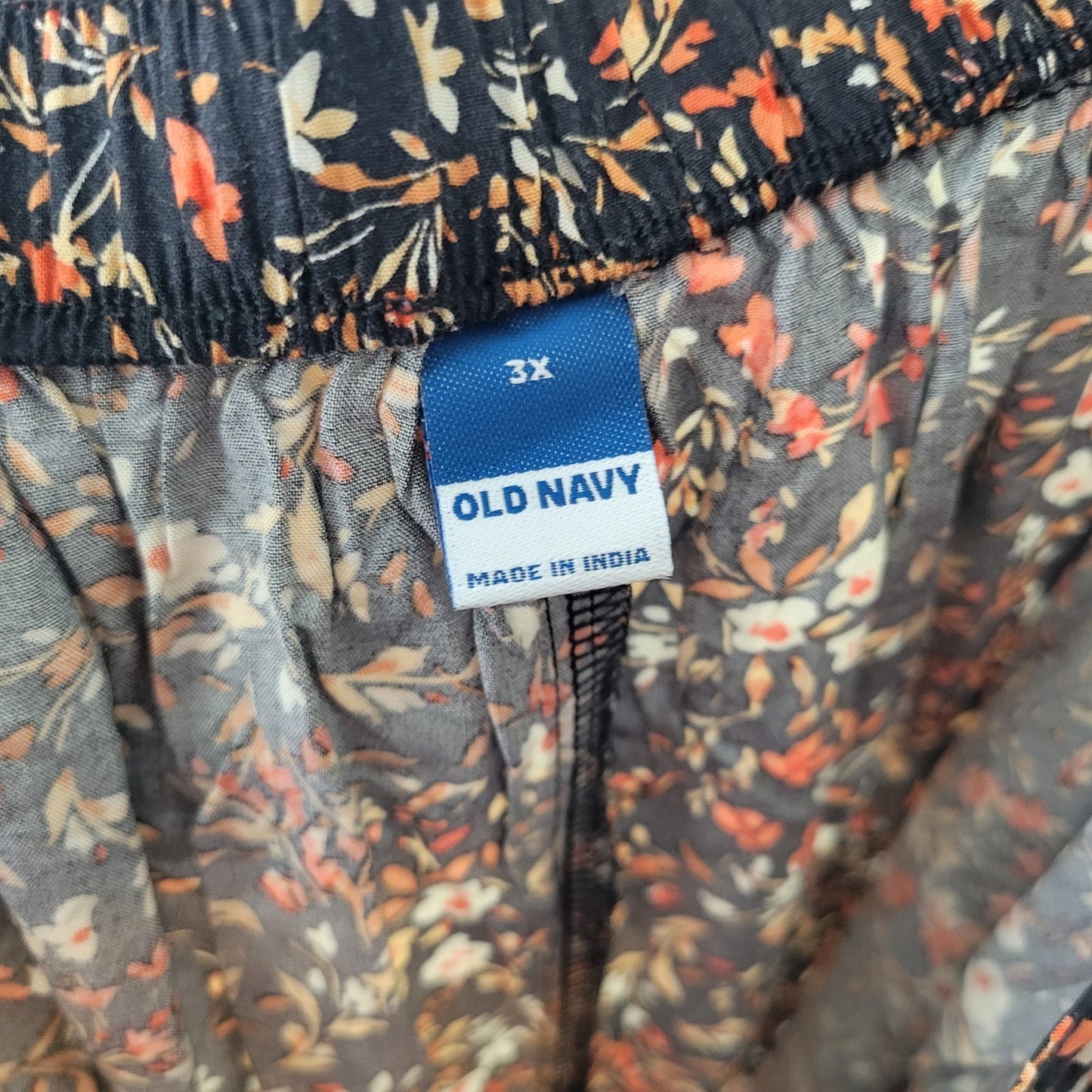 Old Navy 3X A-Line Skirt Black Pink Floral Midi Plus Size Pull-On FLO320E