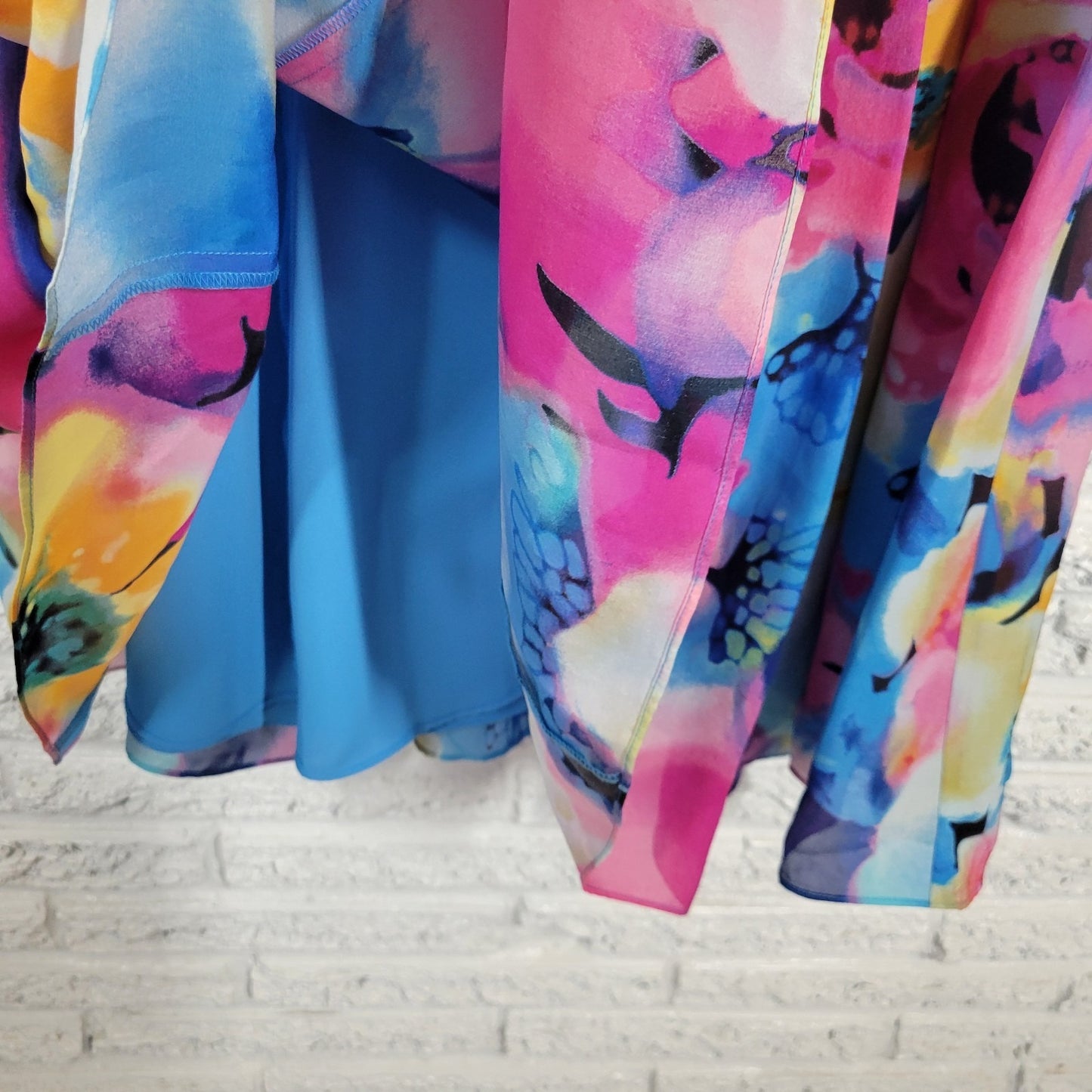 Anne Klein Women Skirt 16 ALine Midi Silk Blue Pink Floral Watercolor Lined Zip