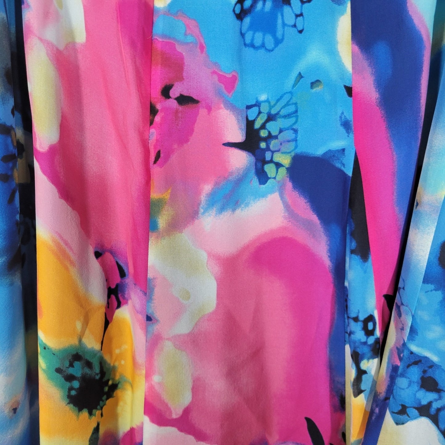 Anne Klein Women Skirt 16 ALine Midi Silk Blue Pink Floral Watercolor Lined Zip