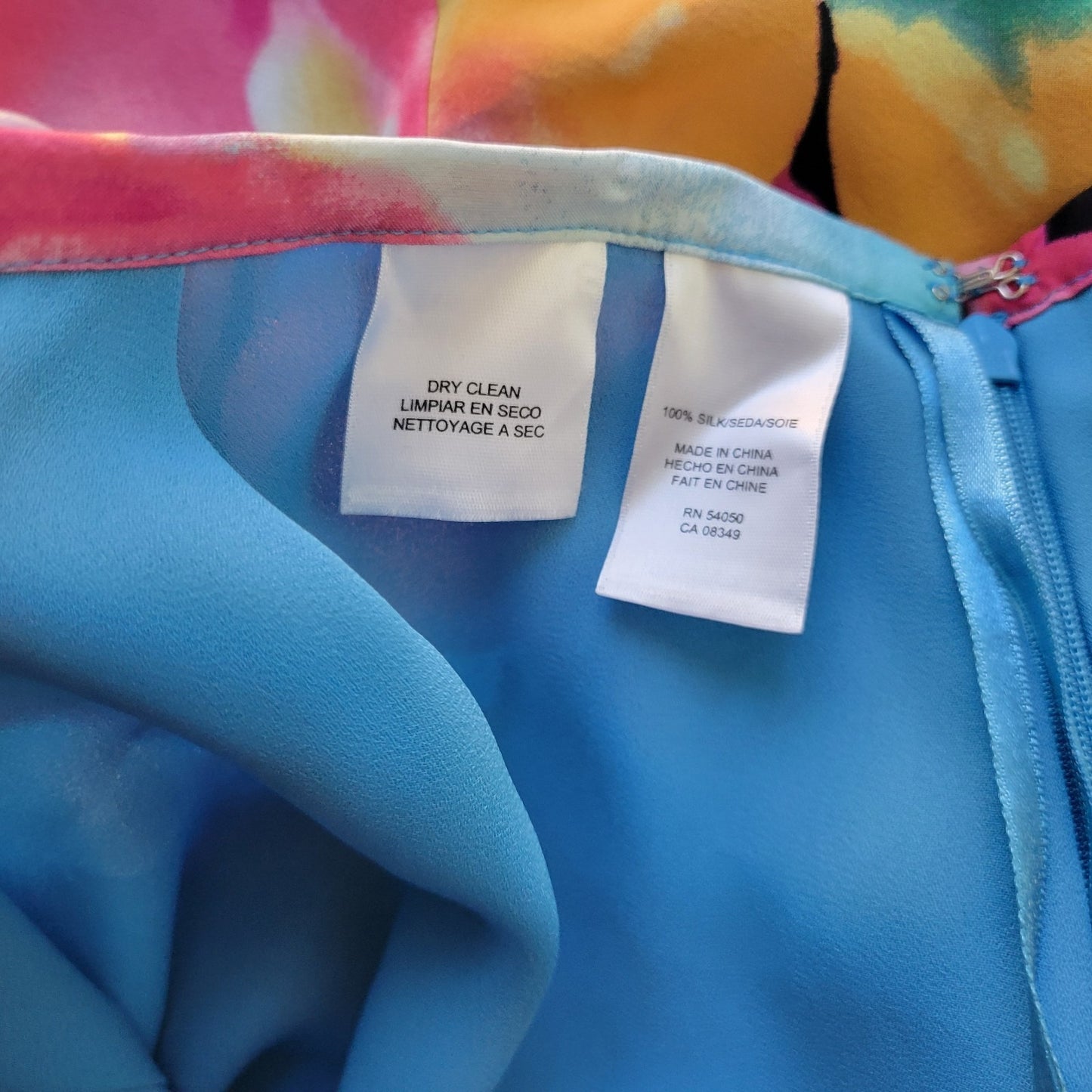 Anne Klein Women Skirt 16 ALine Midi Silk Blue Pink Floral Watercolor Lined Zip