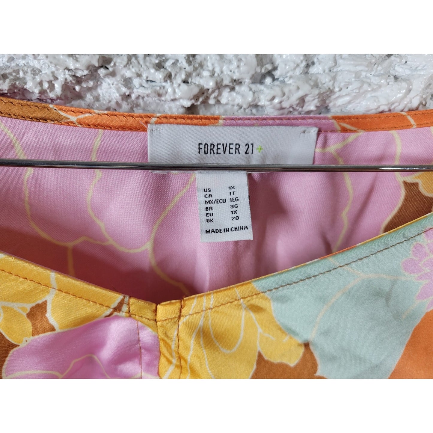 Forever 21 Women Top 1X Plus Crop Boho Festival Orange Floral Tie Front Side Zip