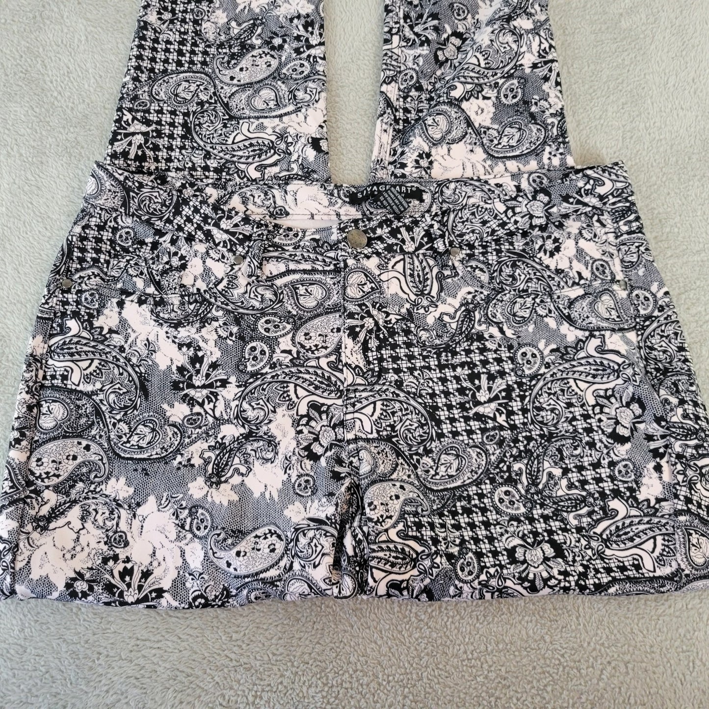 Savage Art Womens Pants 2X Plus Zip Fly Black White Paisley Lightweight Comfy