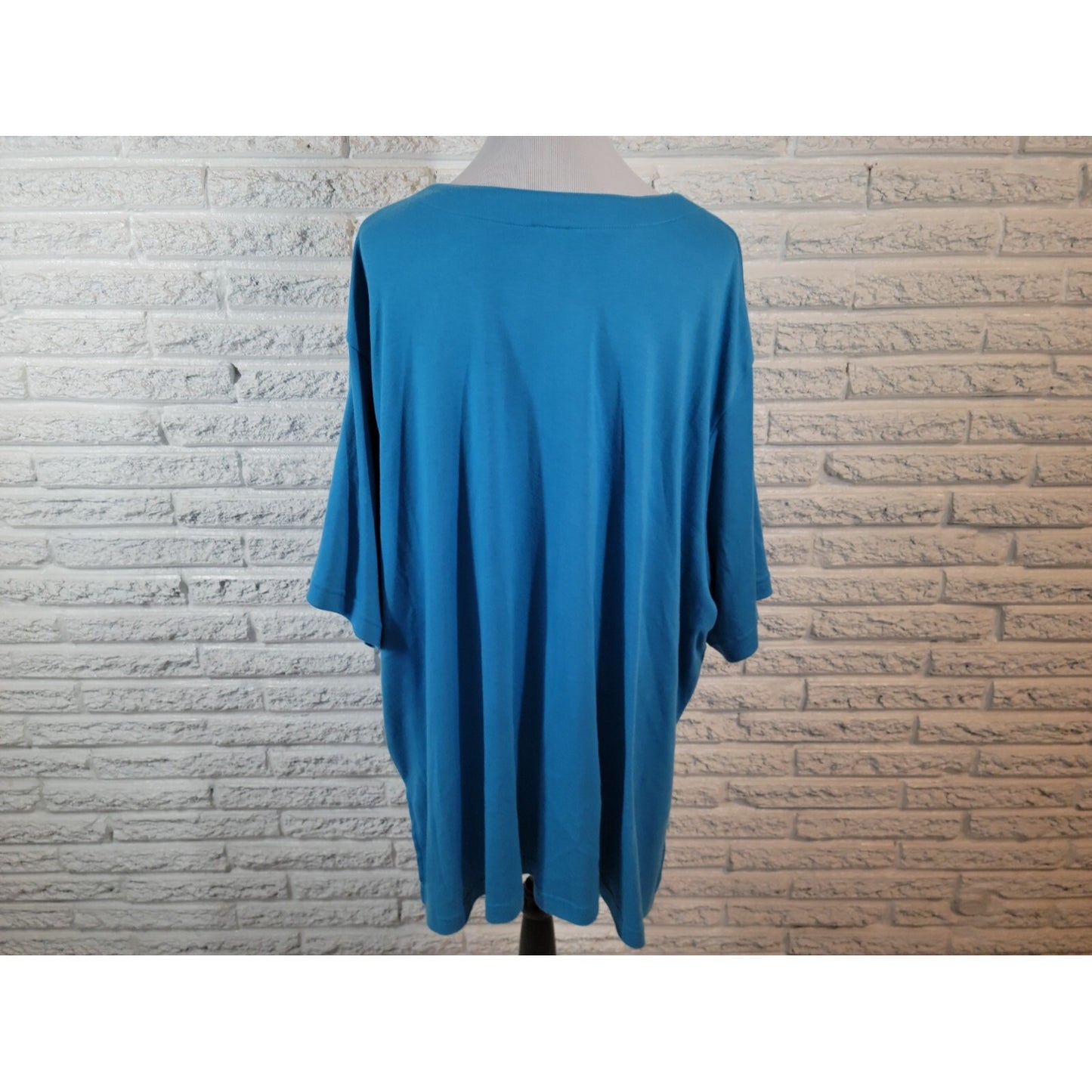 Roamans Womens Top 4X Plus Short Sleeve 1/4 Button Blue Casual Basic Stretch