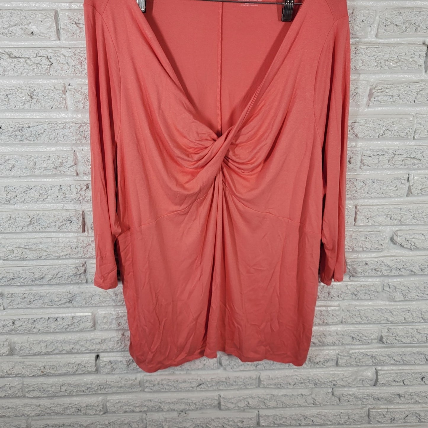 Lane Bryant Womens Top 26 28 Plus Tunic 3/4 Sleeve Orange Gathered Neckline