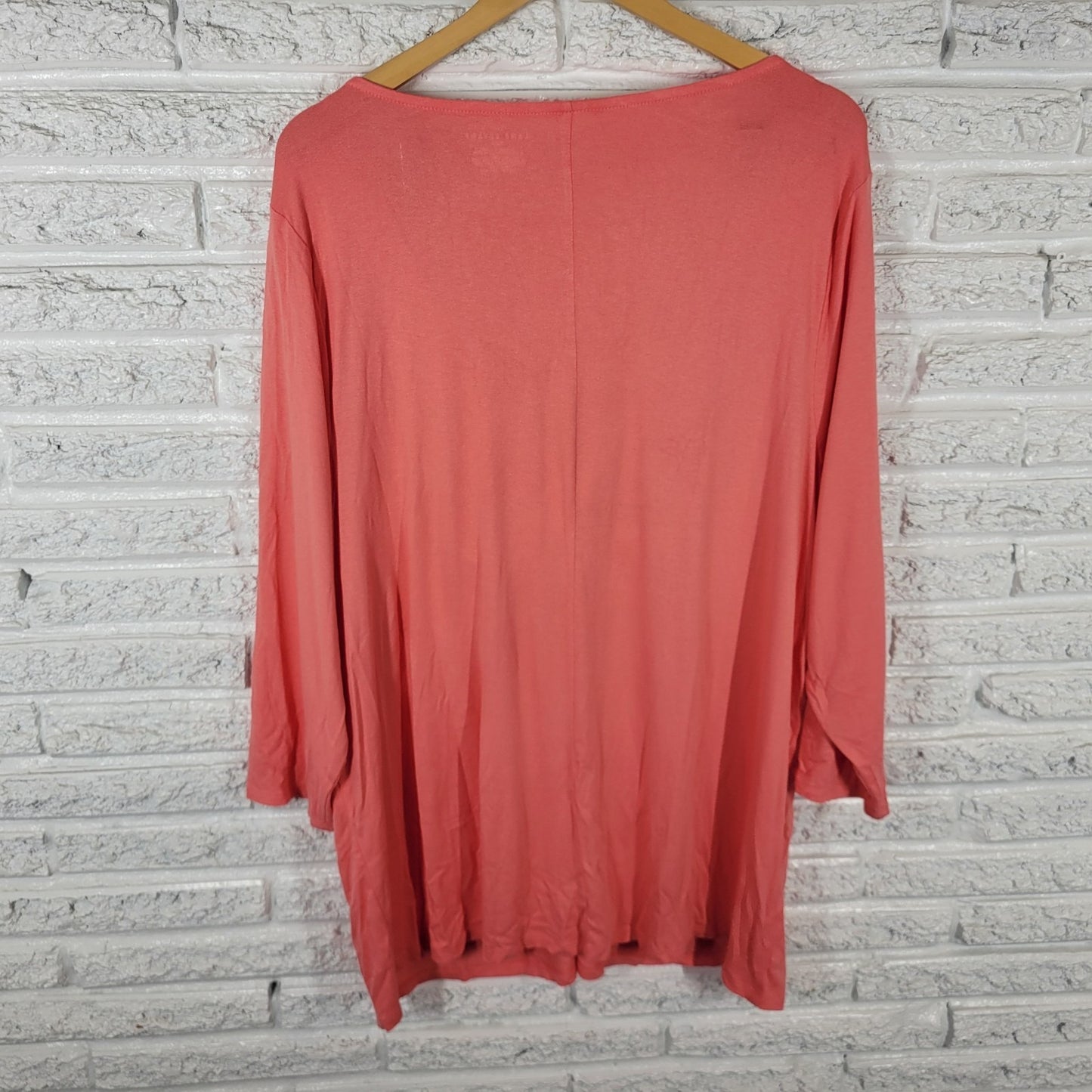 Lane Bryant Womens Top 26 28 Plus Tunic 3/4 Sleeve Orange Gathered Neckline