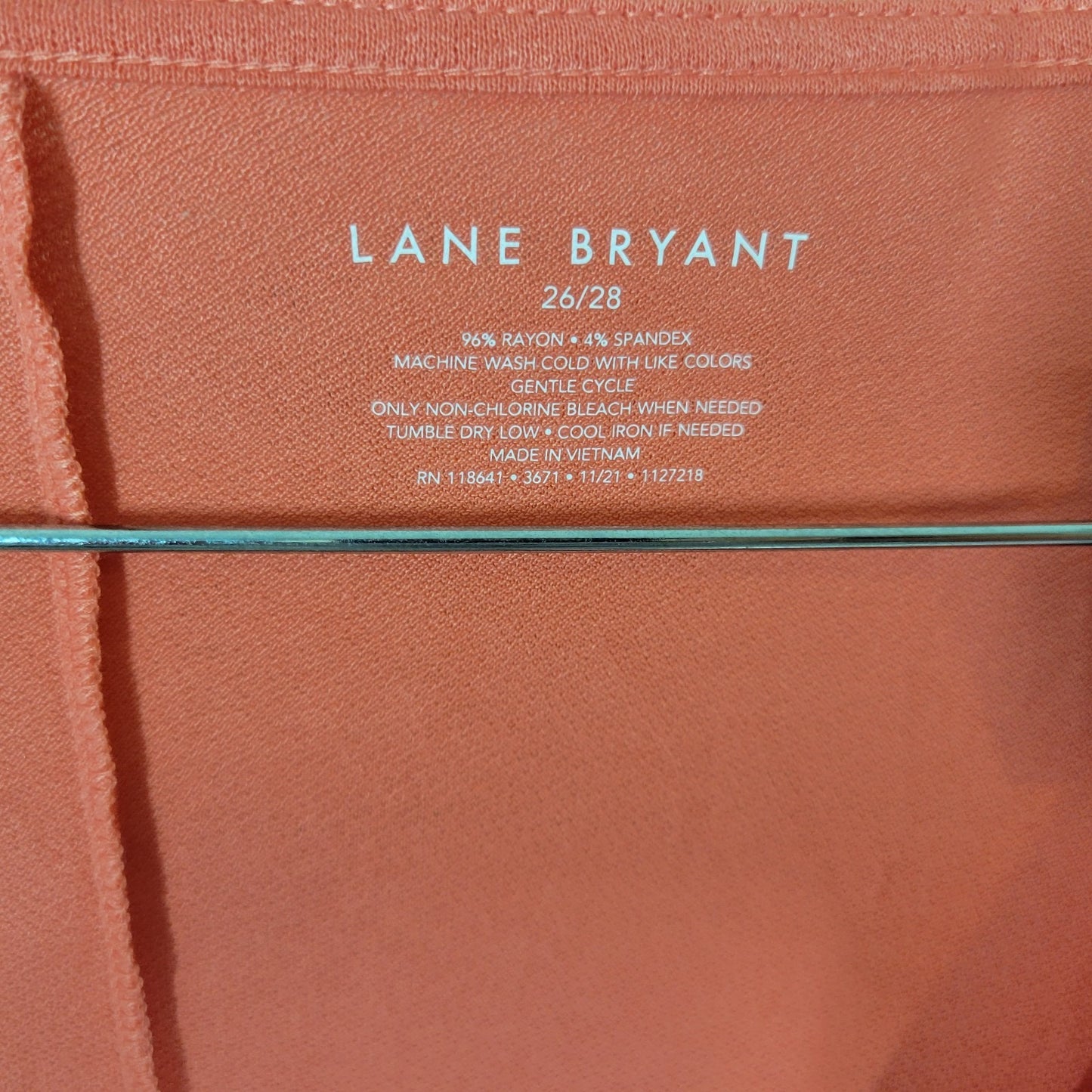 Lane Bryant Womens Top 26 28 Plus Tunic 3/4 Sleeve Orange Gathered Neckline